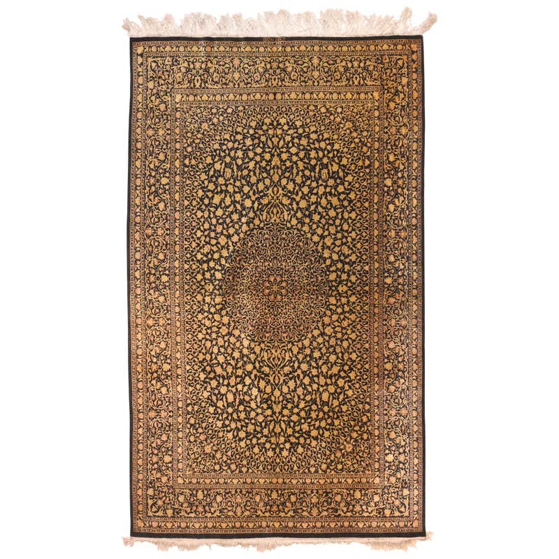 Vintage Persian Silk Qum Rug with Chippendale Style For Sale at 1stDibs