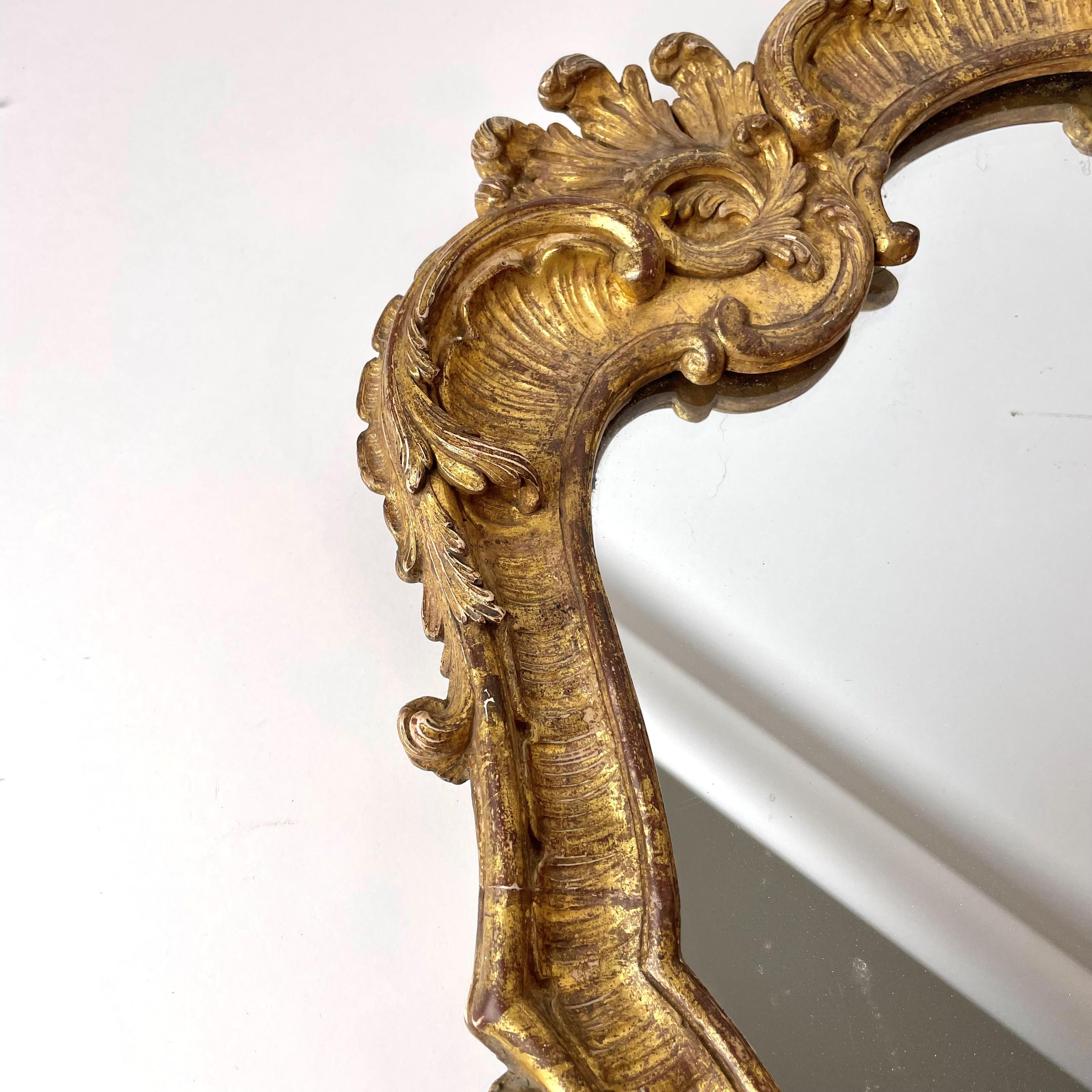 Elegant French Rococo Mirror with original gilding from Mid-18th Century For Sale 3