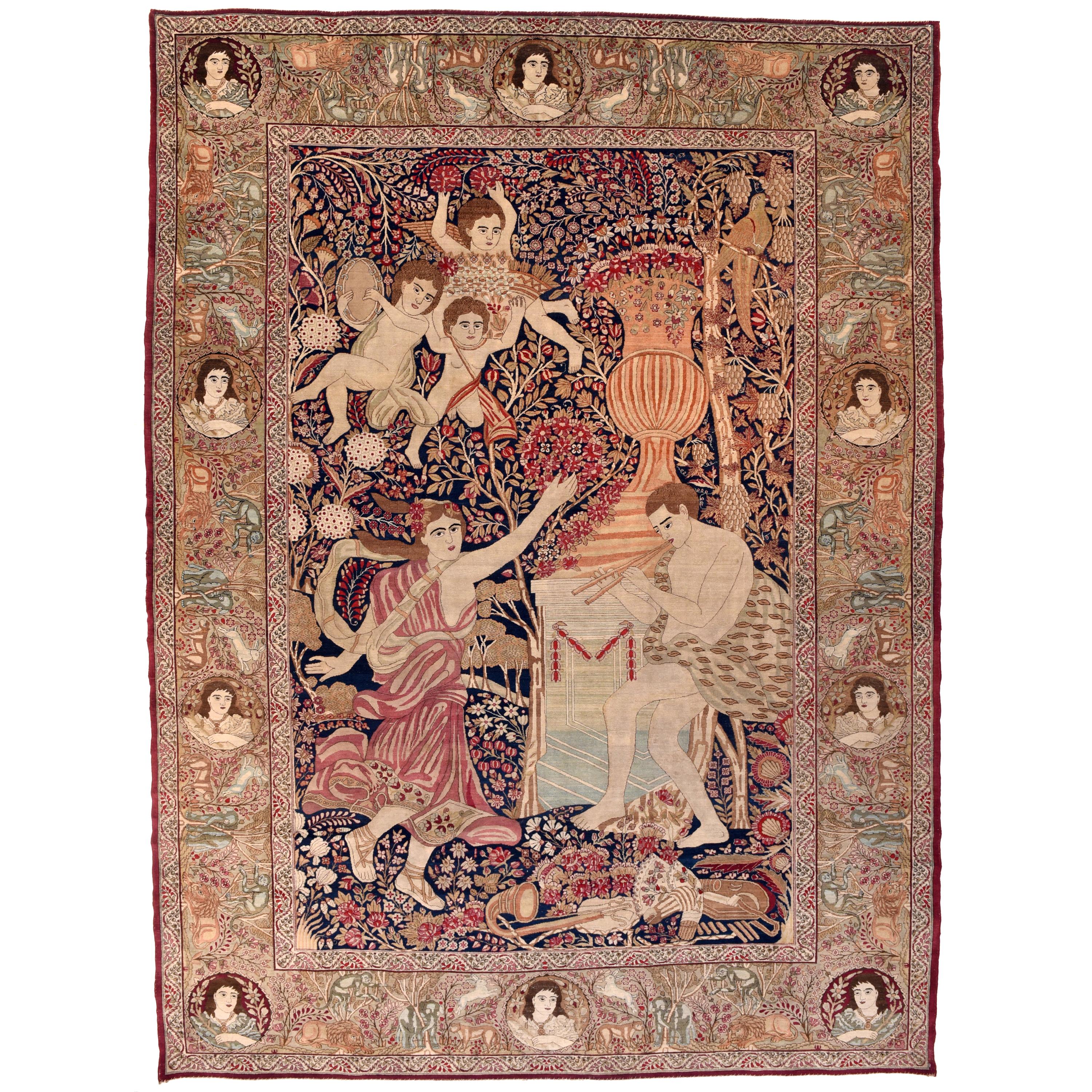 Antique Persian Kerman Pictorial Area Rug For Sale at 1stDibs persian
