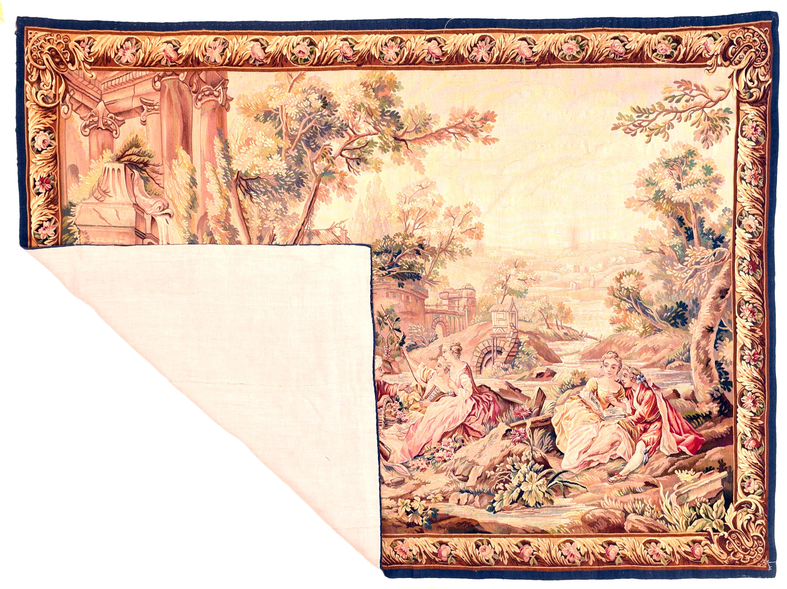 Extremely fine antique Aubusson-Beauvais pictorial French tapestry, hand knotted, circa 19th century

Story: Love Scene

The Aubusson tapestry manufacture of the 17th and 18th centuries managed to compete with the royal manufacture of Gobelins