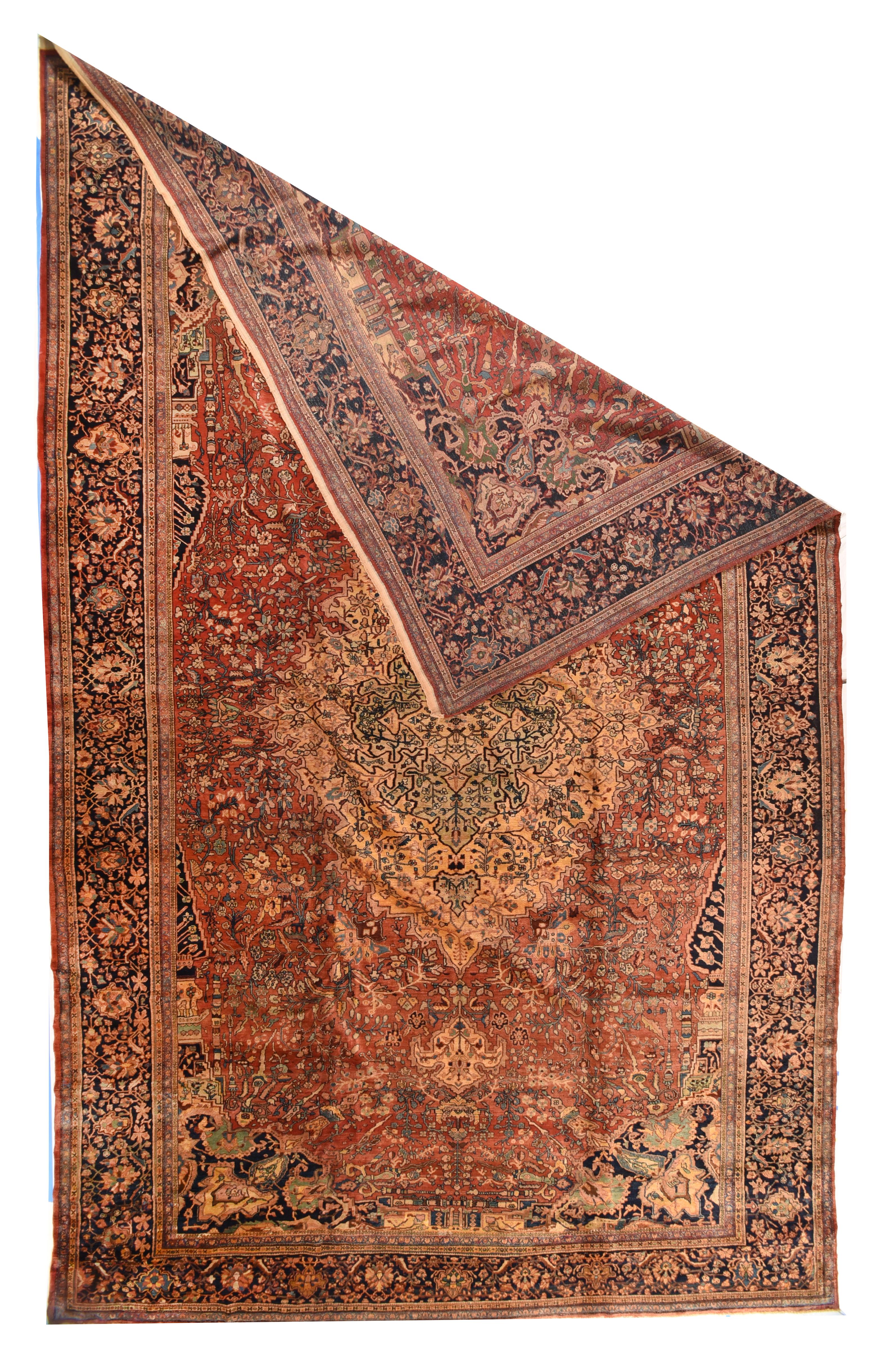 Asian Antique Persian Farahan Sarouk Area Rug For Sale