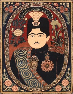 Extremely Fine Antique Persian Mohtasham Kashan Pictorial and Poetry Rug