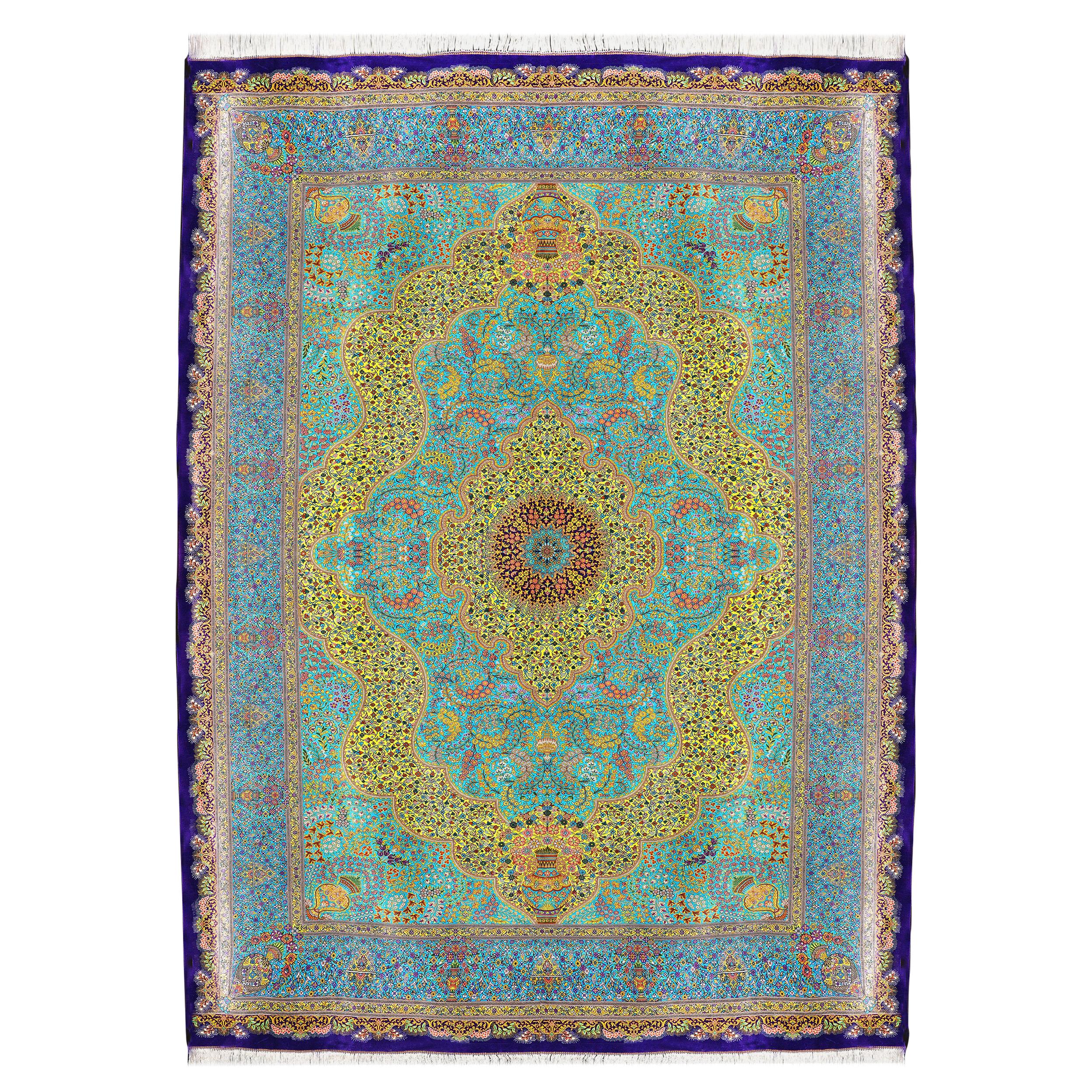 Extremely Fine Vintage Persian Silk Qum Jamshidi Rug. Size 4' 3" x 6