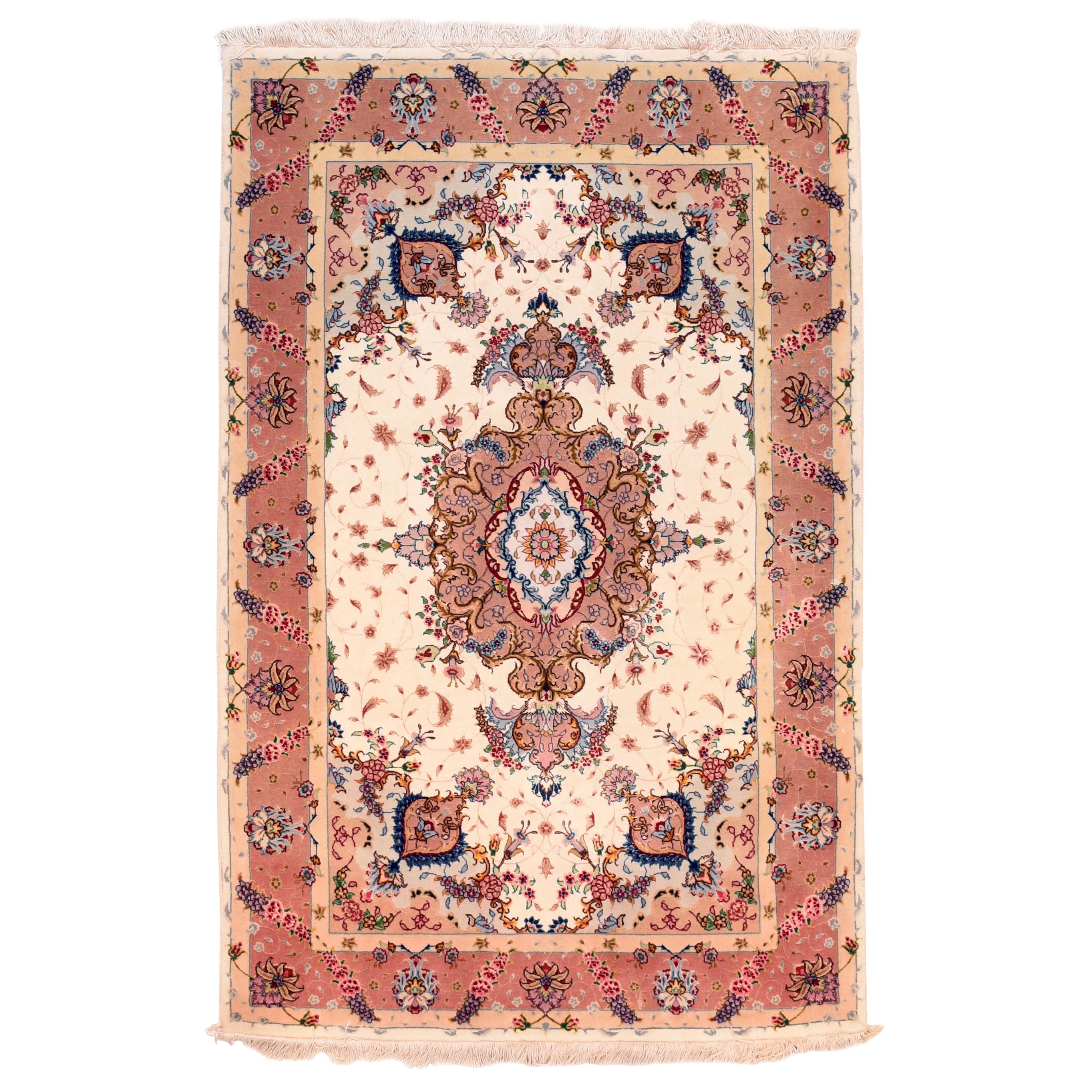 Extremly Fine Persian Tabriz Benam Rug, Hand Knotted, circa 1970s