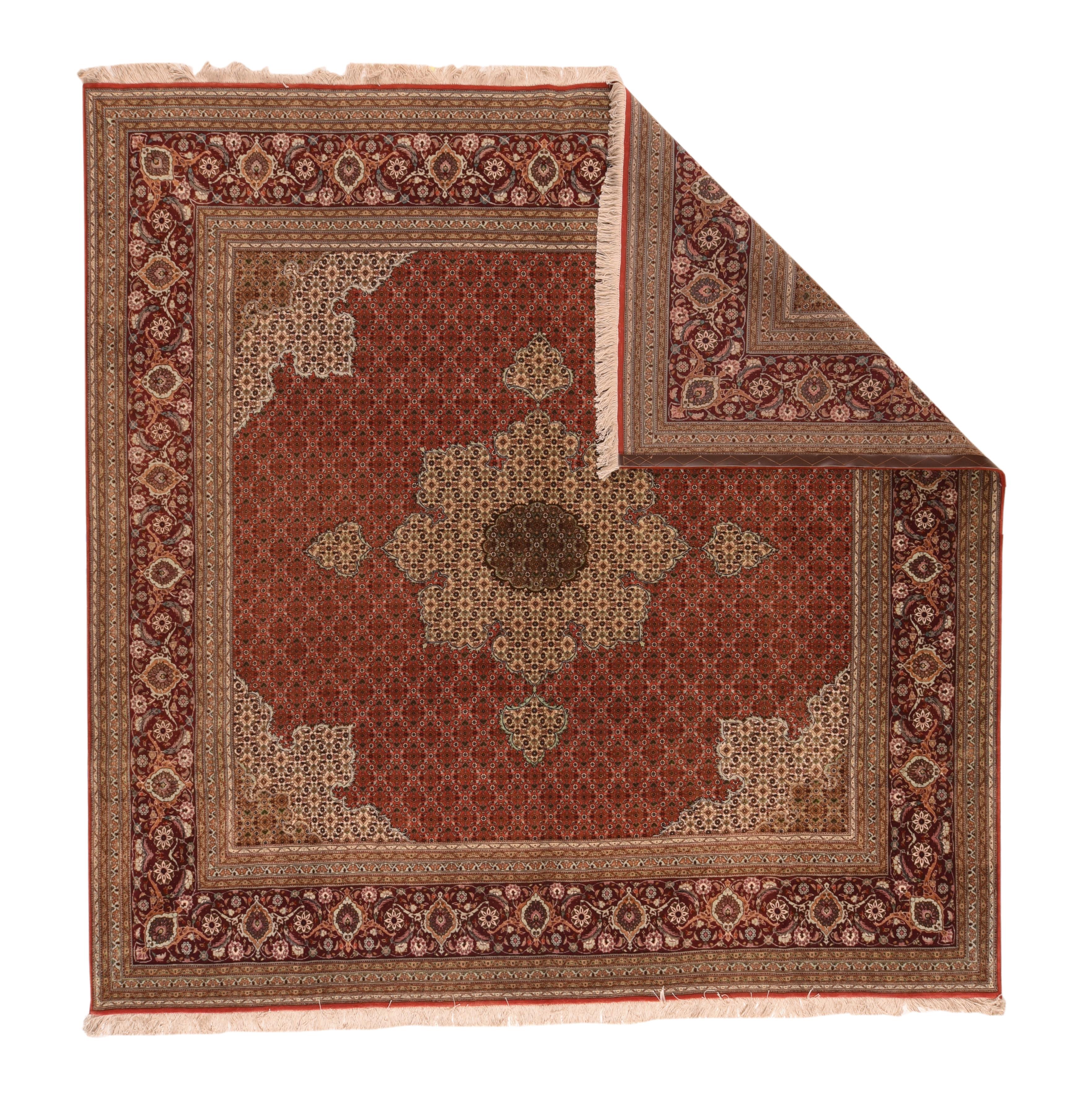 Extremely Fine Persian Tabriz  Wool & Silk Rug 8'2'' x 8'2''.
  