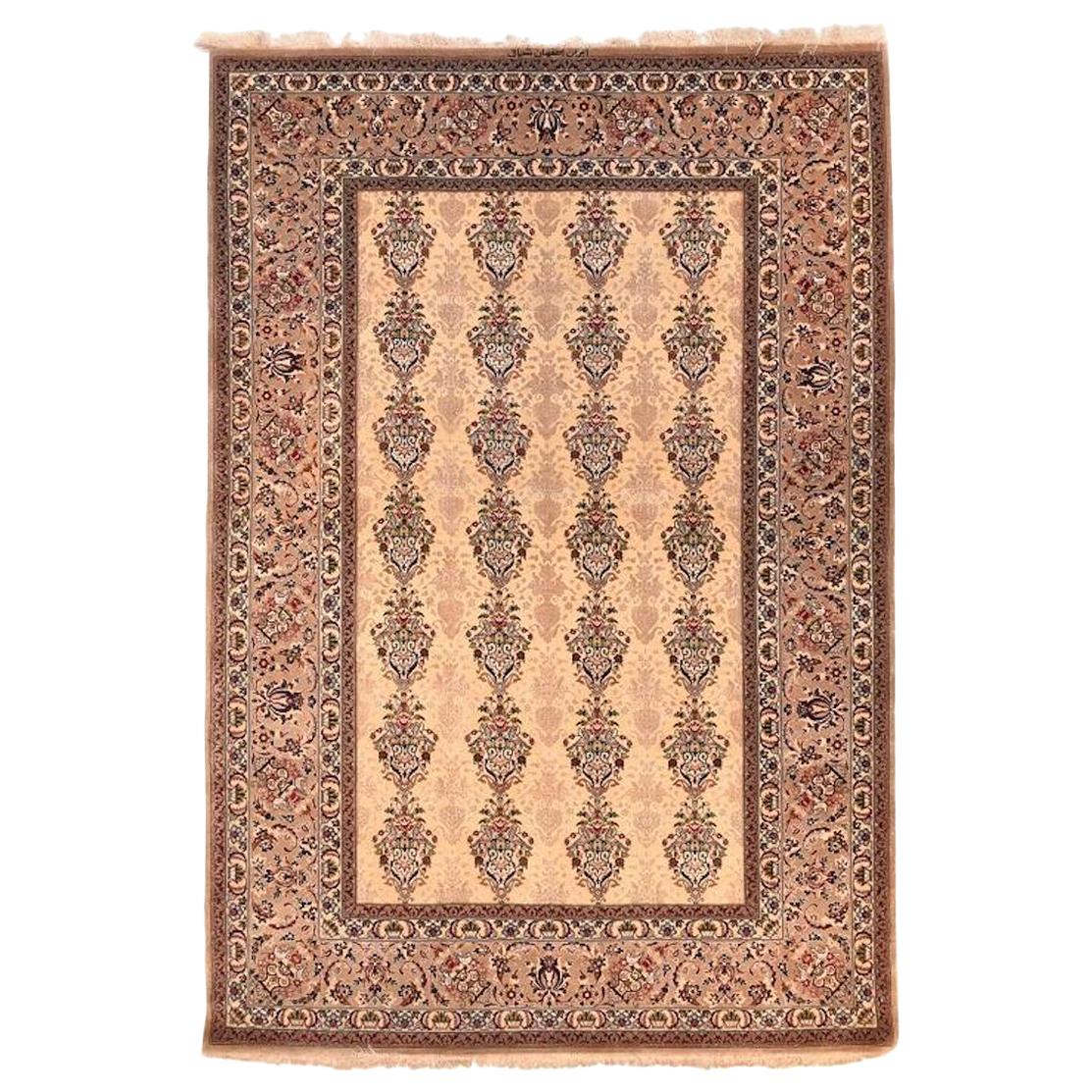 Large Geometric Silk and Wool Vintage Isfahan Persian Rug. Size 13' 3