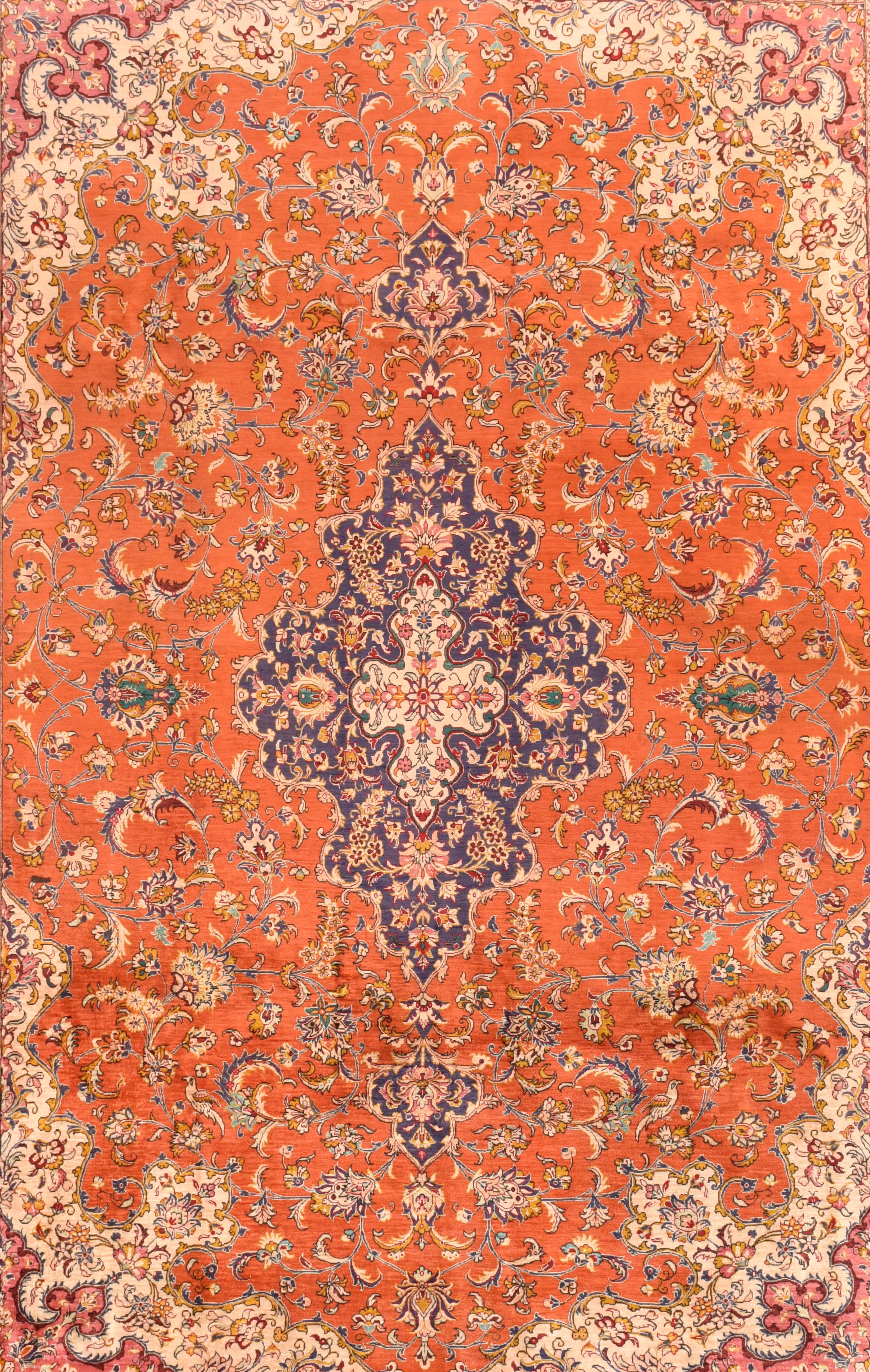 Vintage Persian Qum Area rug, silk on silk, hand knotted, Circa 1970's

Design : Center Medallion

Qom rugs (or Qum, Ghom, Ghum) are made in the Qom Province of Iran, around 100 km south of Tehran. Although rug weaving in Qom was not a major