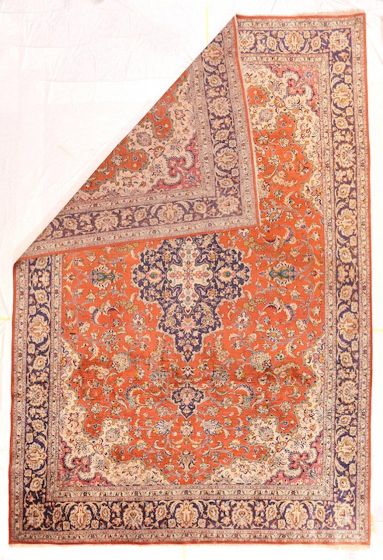 Hand-Knotted Vintage Persian Qum Area Rug, Silk on Silk, Hand Knotted, circa 1970s