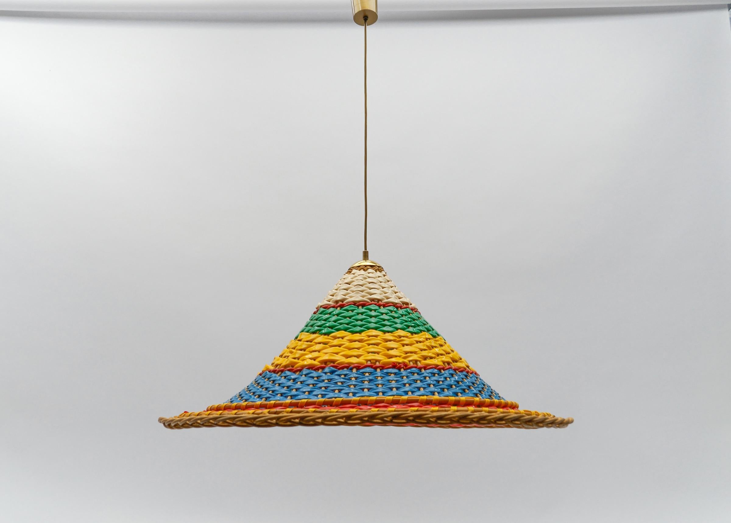 Extremly Rare and Huge Rattan Sombrero Ceiling Lamp, 1950s  For Sale 3