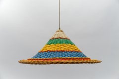 Extremly Rare and Huge Rattan Sombrero Ceiling Lamp, 1950s