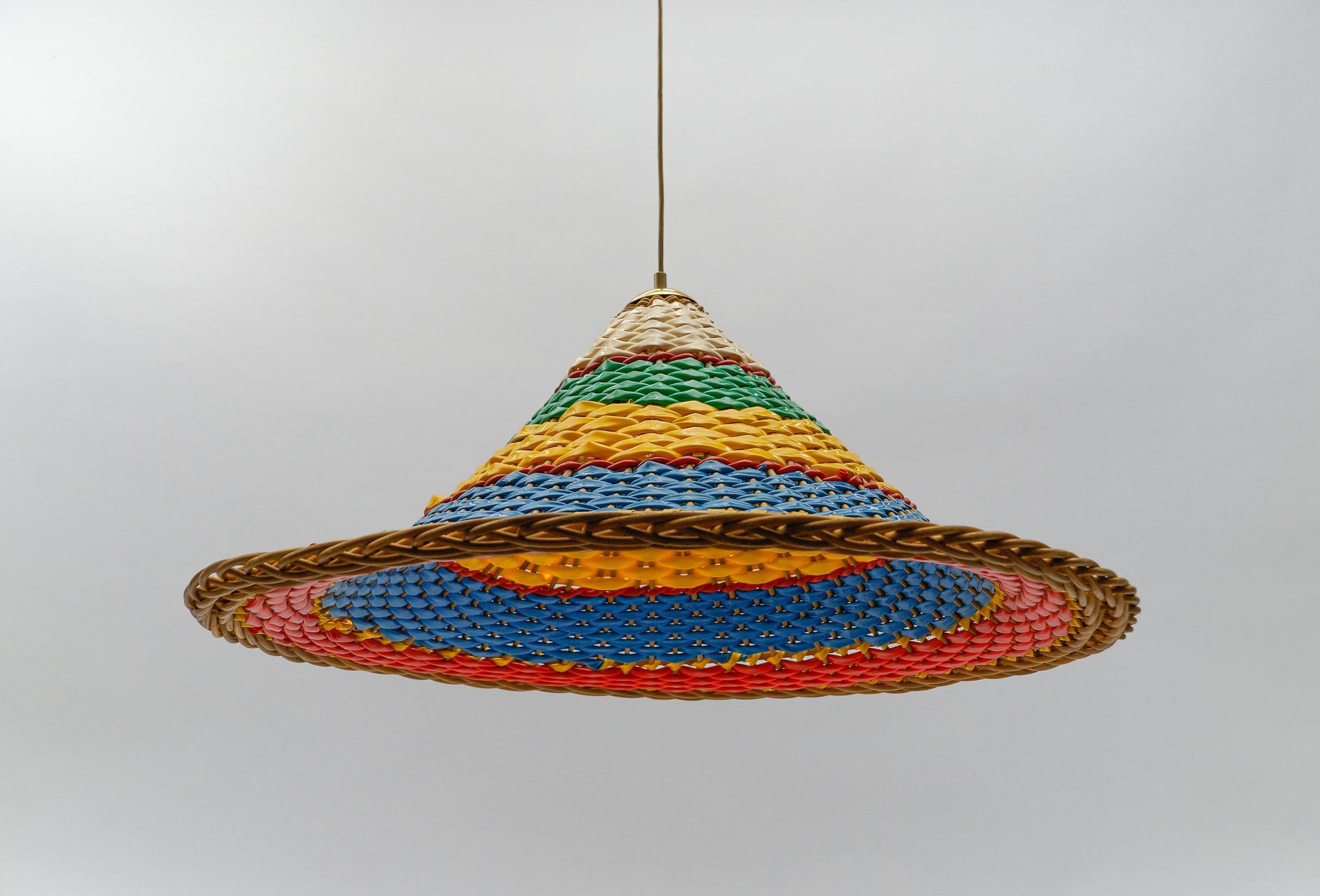 Mid-Century Modern Extremly Rare and Huge Rattan Sombrero Ceiling Lamp, 1950s  For Sale