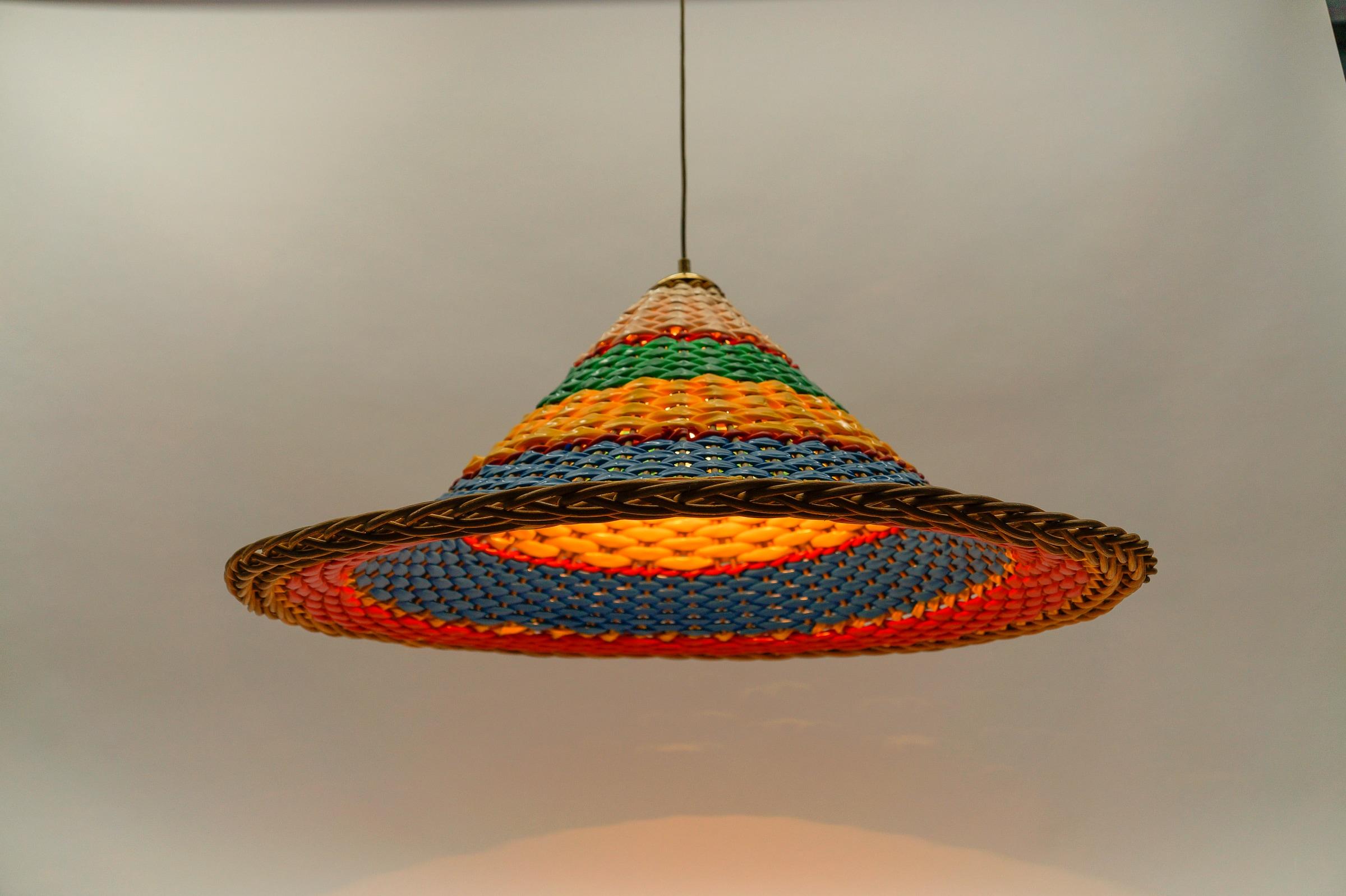 Extremly Rare and Huge Rattan Sombrero Ceiling Lamp, 1950s  For Sale 1