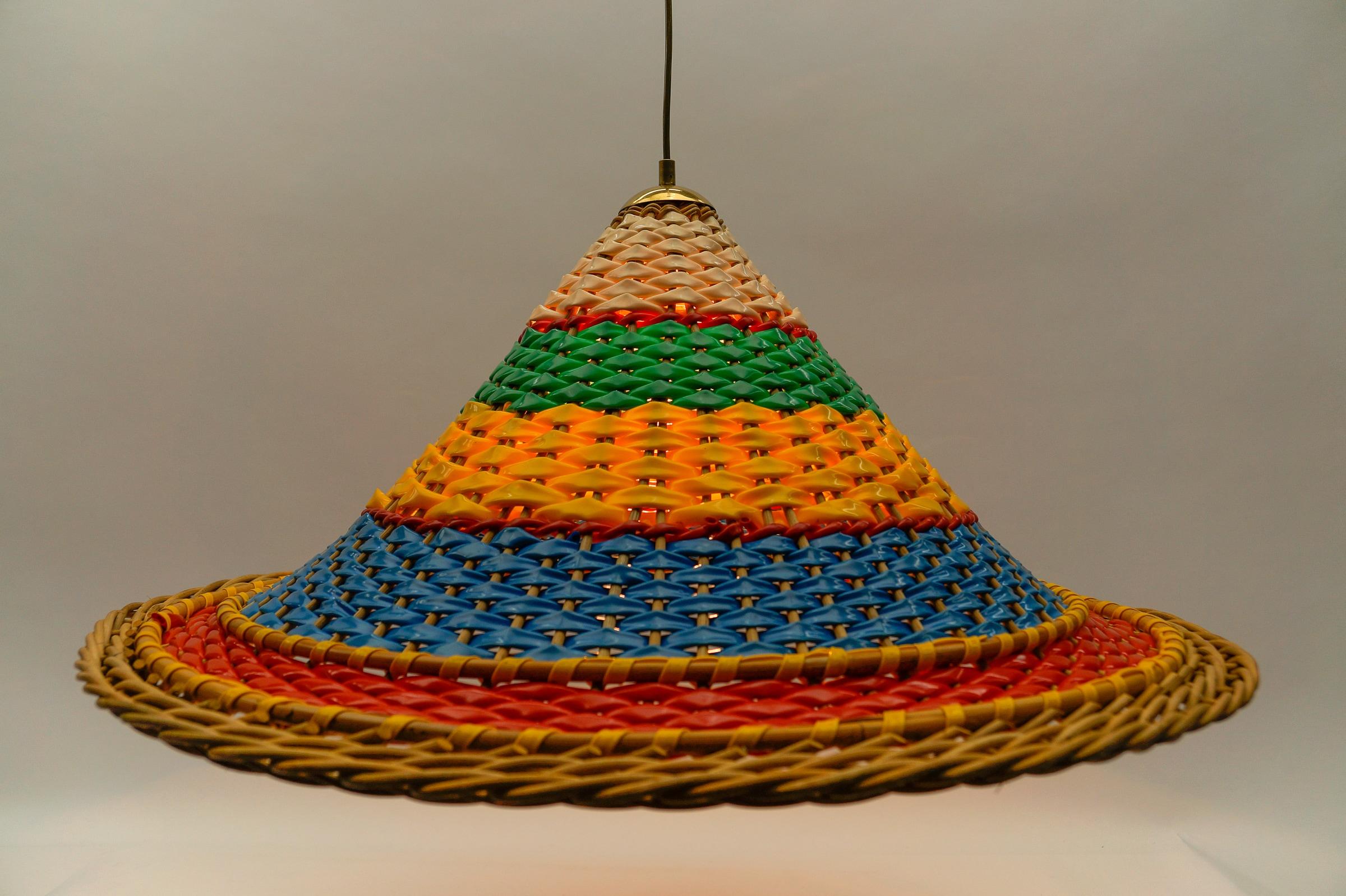 Extremly Rare and Huge Rattan Sombrero Ceiling Lamp, 1950s  For Sale 2