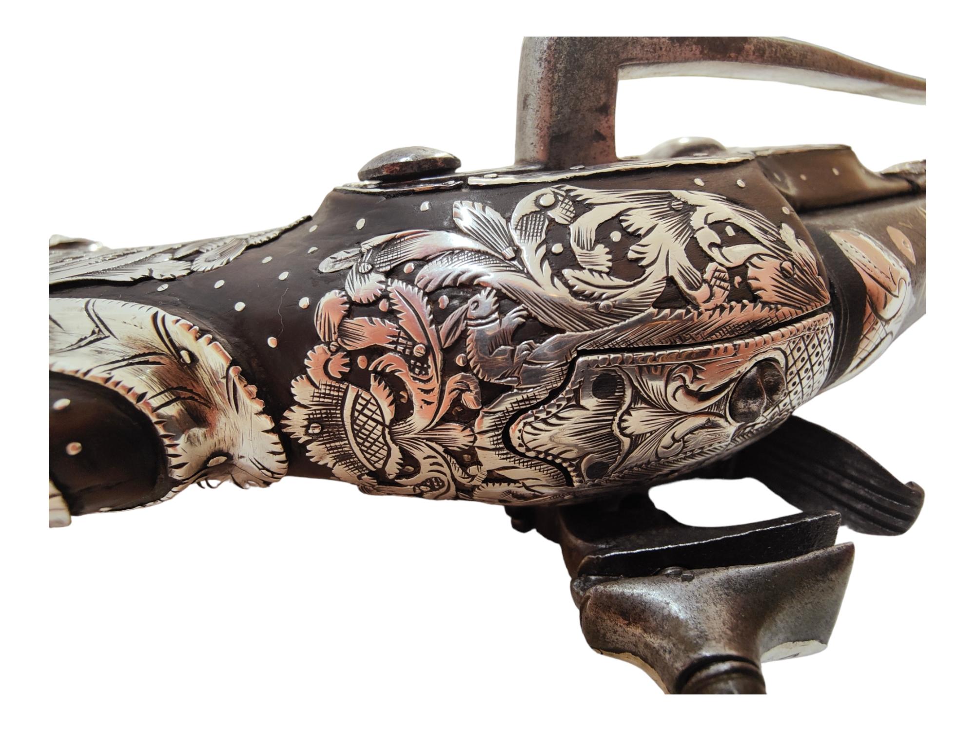 Extremly Rare Mexican Silver Miquelet-Lock Blunderbuss Belt Pistol Flintlock For Sale 5