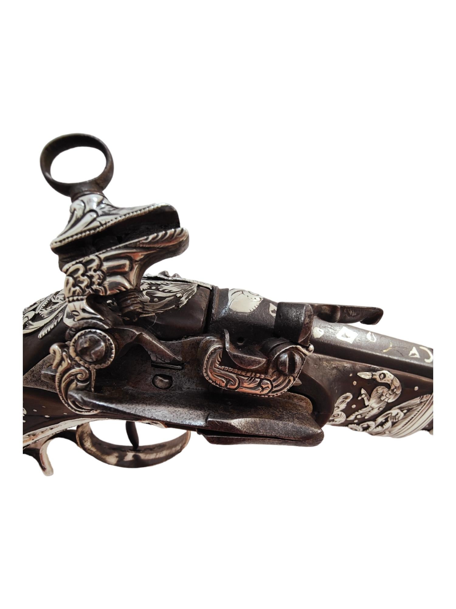 Extremly Rare Mexican Silver Miquelet-Lock Blunderbuss Belt Pistol Flintlock For Sale 12