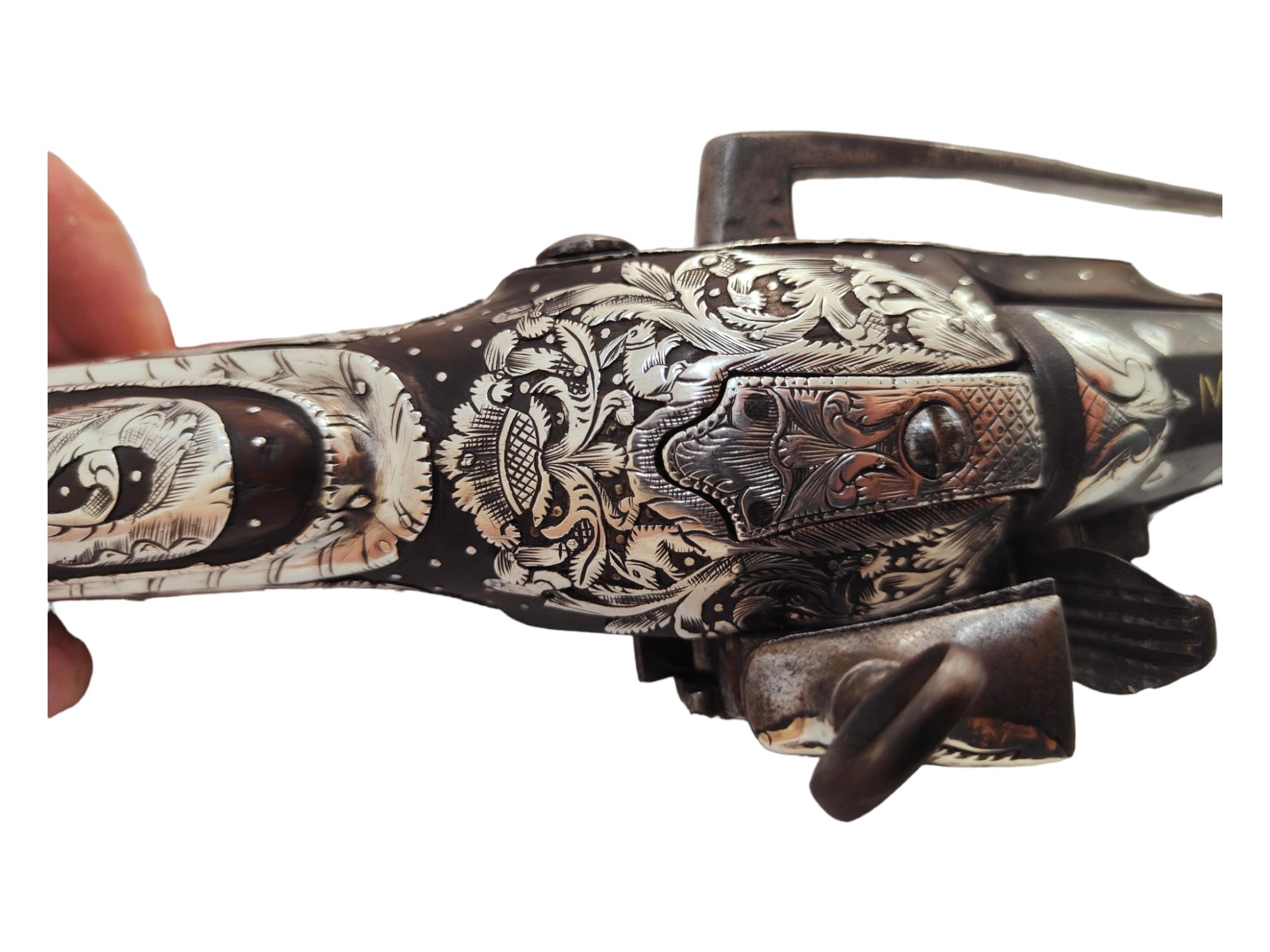 18th Century and Earlier Extremly Rare Mexican Silver Miquelet-Lock Blunderbuss Belt Pistol Flintlock For Sale