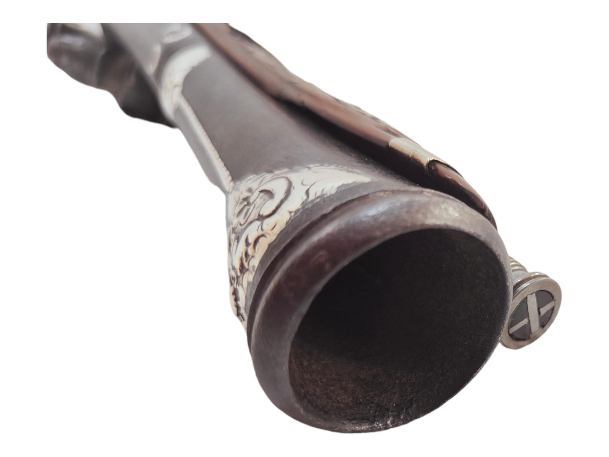 Extremly Rare Mexican Silver Miquelet-Lock Blunderbuss Belt Pistol Flintlock For Sale 1