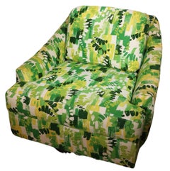 Exuberant Green Print Fabric Swivel Lounge Chair by Selling of Monroe Ca 1970's