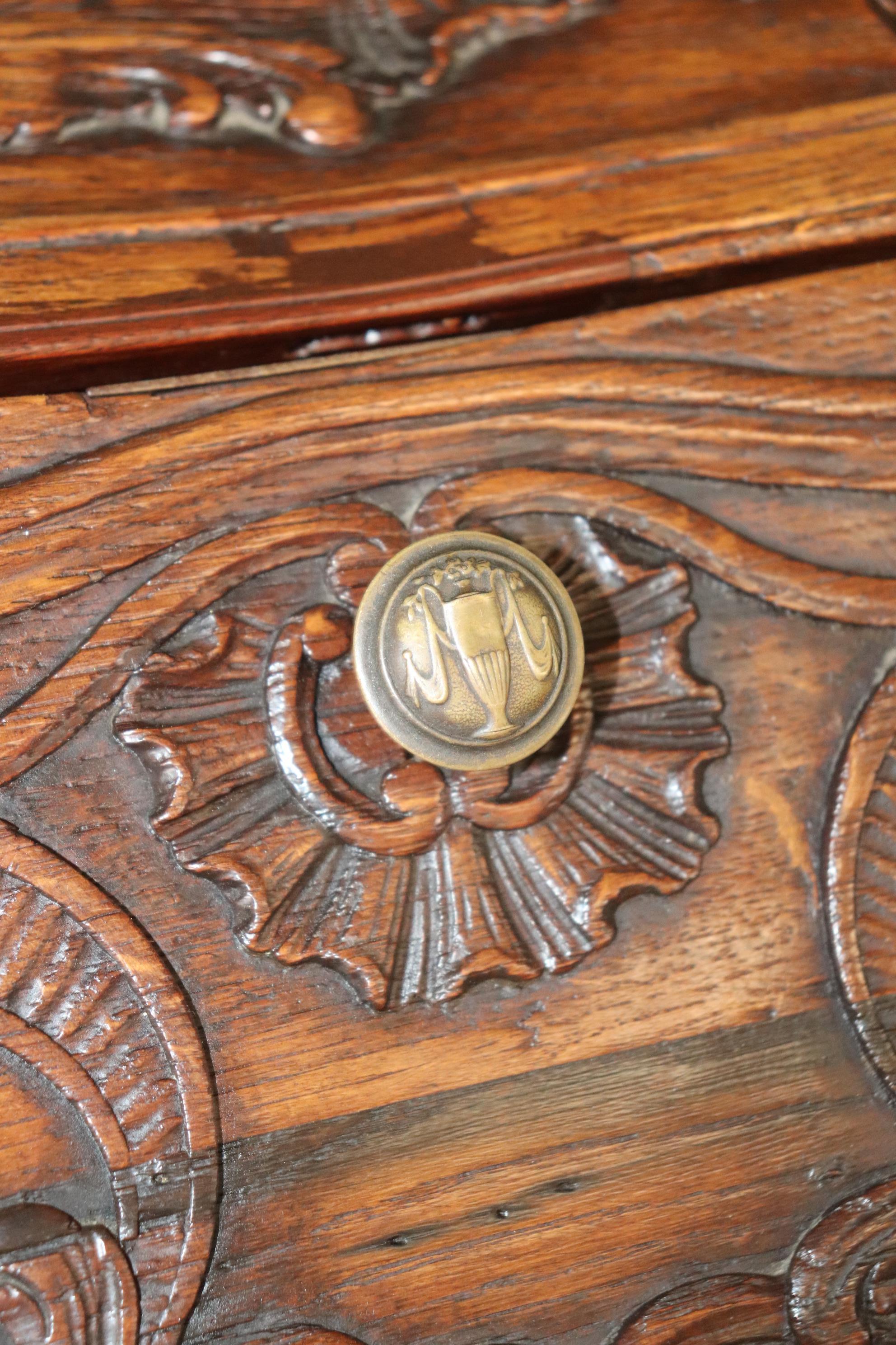 Exuberantly Carved Oak French Louis XV Secretary Desk Circa 1900 For Sale 1