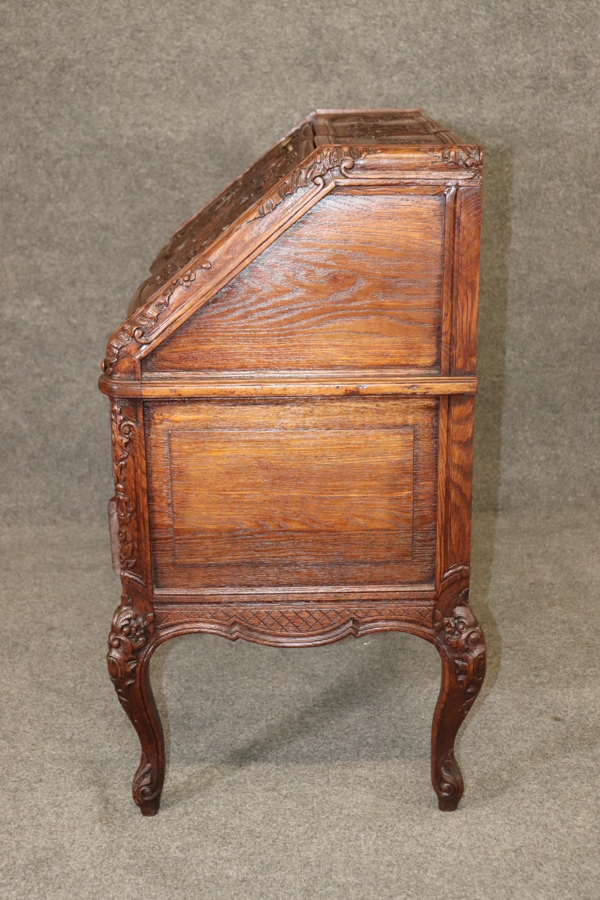 Exuberantly Carved Oak French Louis XV Secretary Desk Circa 1900 For Sale 2