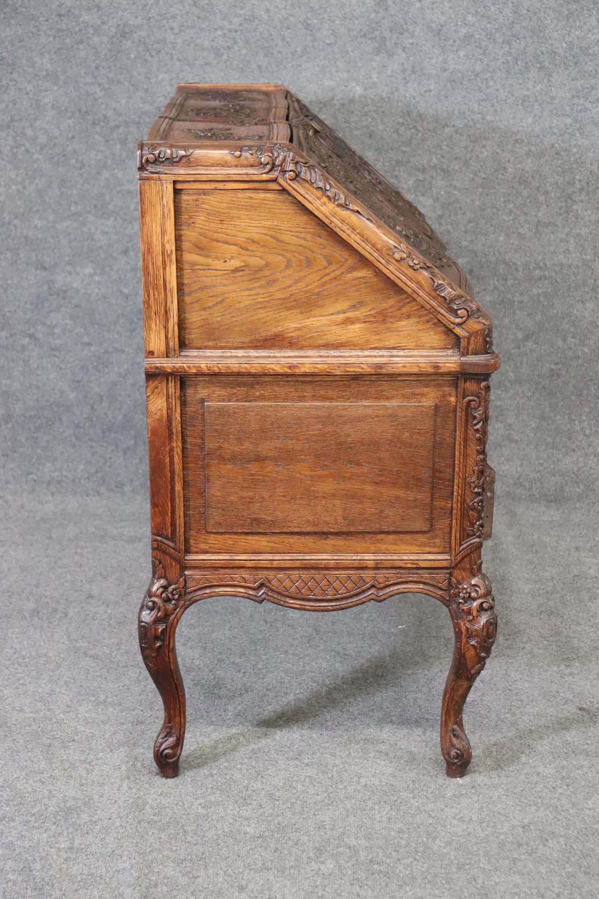 Exuberantly Carved Oak French Louis XV Secretary Desk Circa 1900 For Sale 4