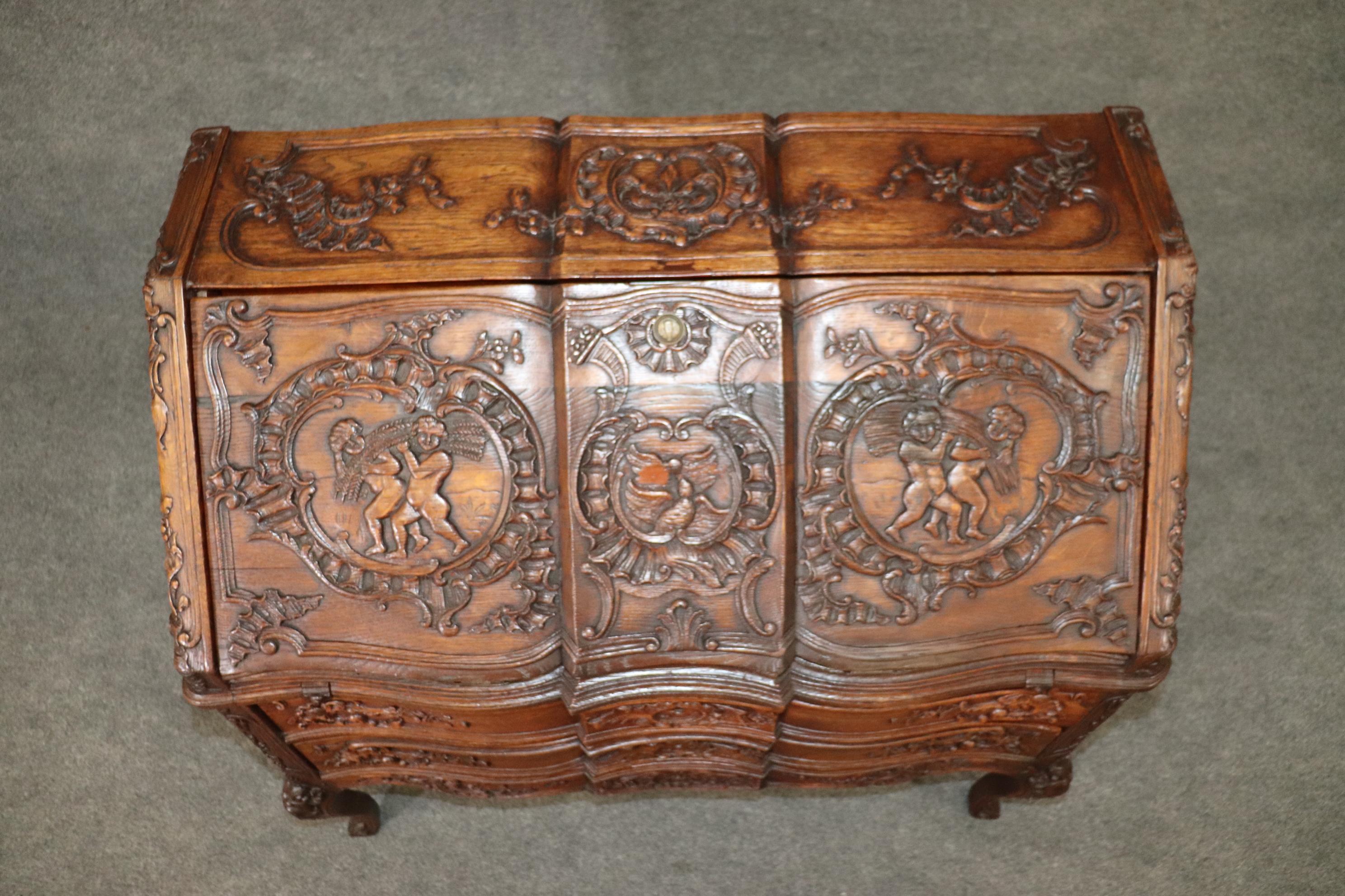 Exuberantly Carved Oak French Louis XV Secretary Desk Circa 1900 For Sale 5