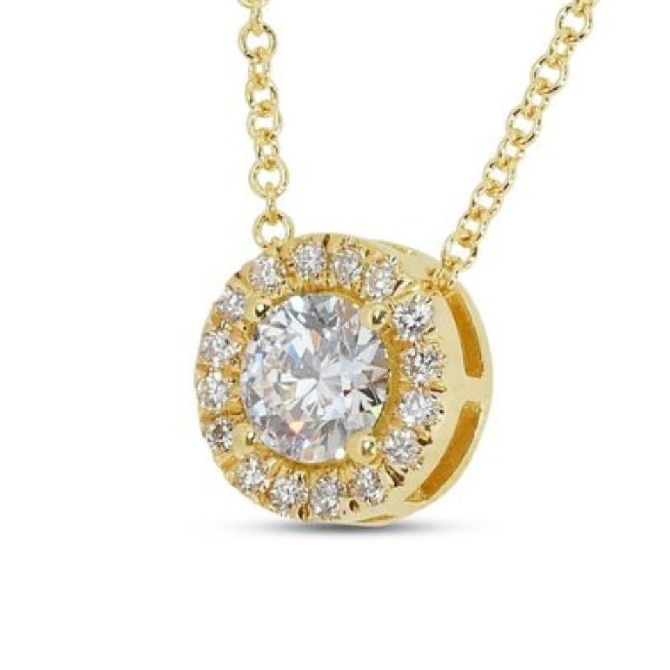 Taille ronde Brillant : collier en or jaune 18 carats avec diamant de 1 carat en vente