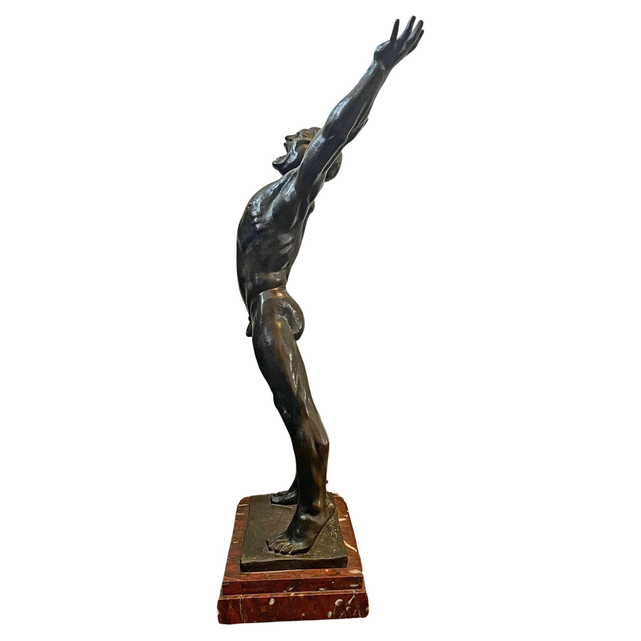 "Exultation", Large, Rare Bronze w/ Male Nude Celebrating Liberation of Belgium For Sale