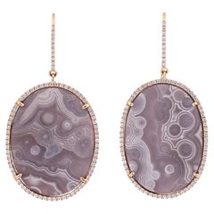 Eye Agate Oval Earrings, 18k Rose Gold, 0.92ct GVS Diamonds