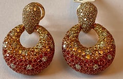 Eye-Catching 18 Karat Pink Gold Earrings Orange and Yellow Sapphire and Diamonds