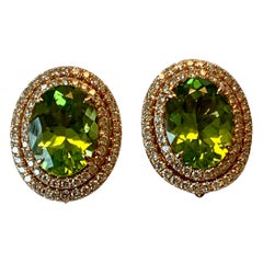 Eye-Catching 18 Karat Rose Gold Double Row Diamonds and Peridot Halo Earrstuds