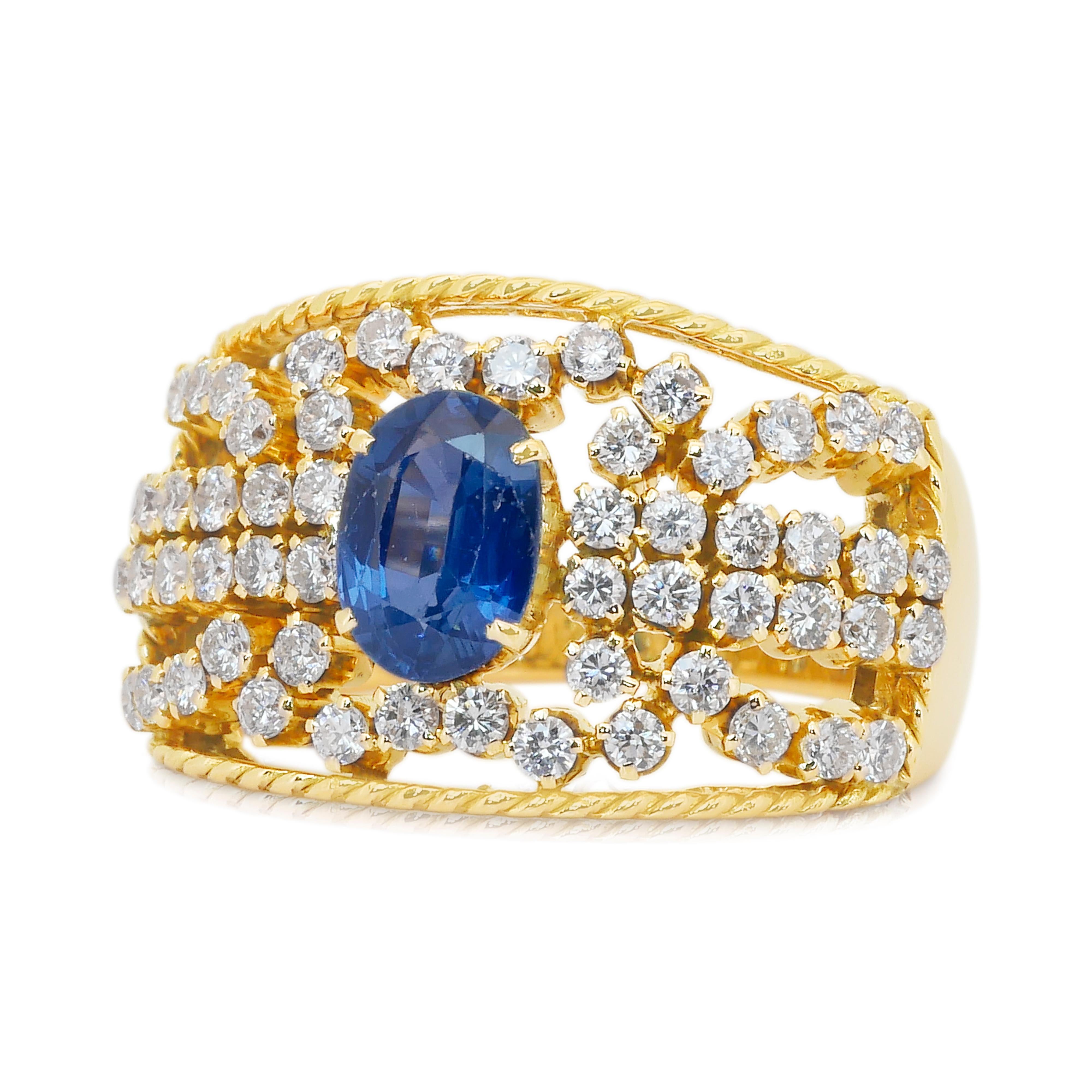 Bague de cocktail en or jaune 18k avec saphir et diamants de 2,83ct Neuf - En vente à רמת גן, IL