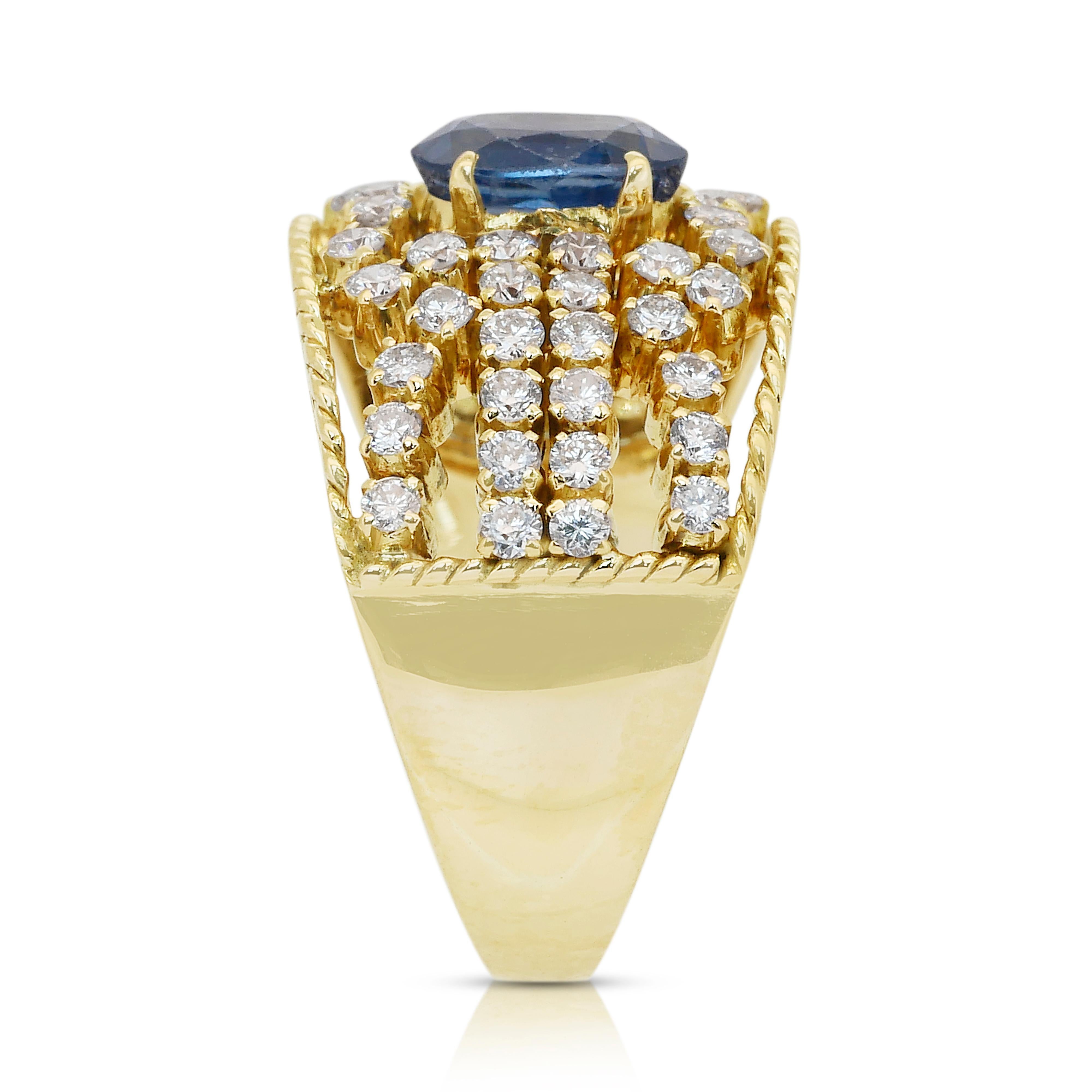 Bague de cocktail en or jaune 18k avec saphir et diamants de 2,83ct en vente 2