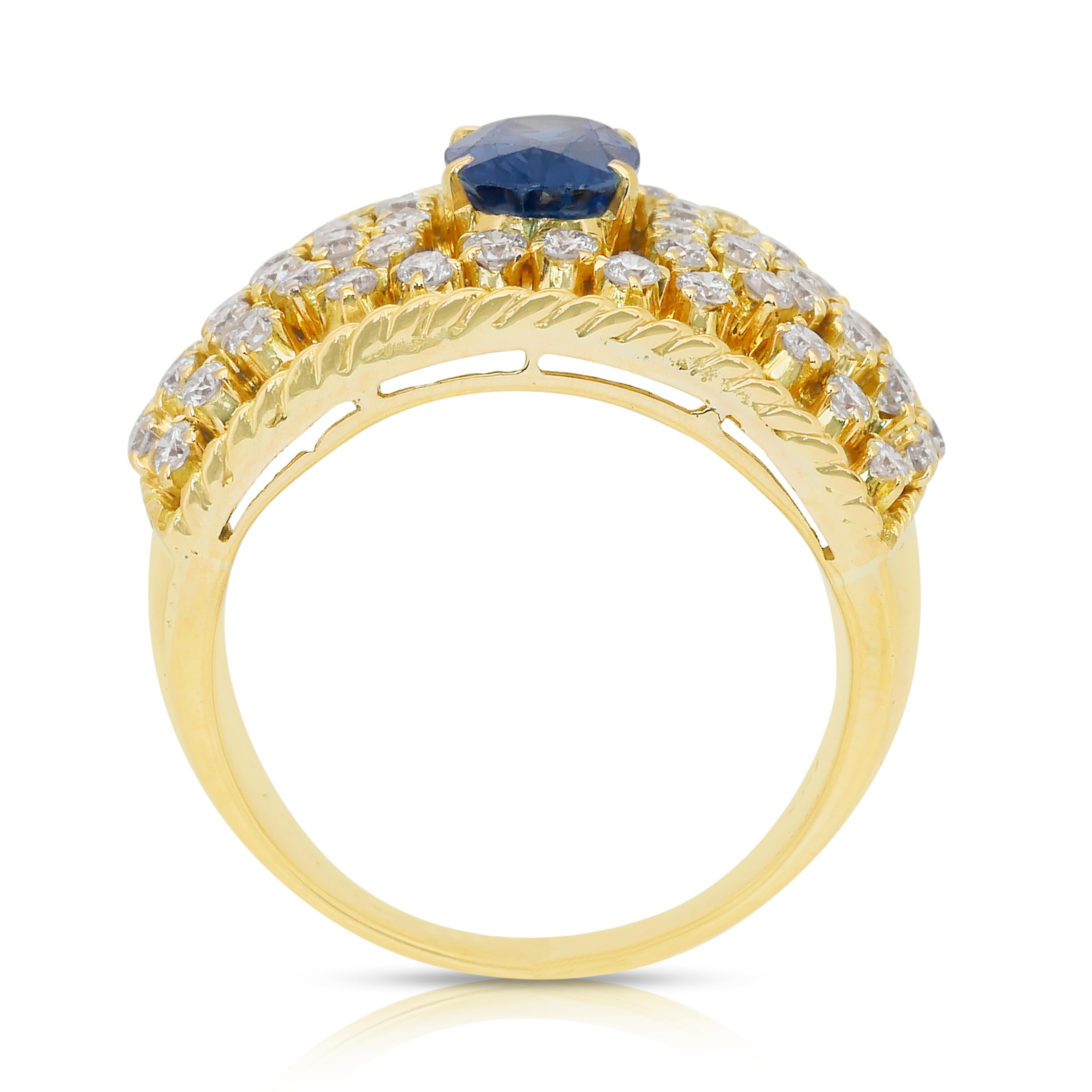 Bague de cocktail en or jaune 18k avec saphir et diamants de 2,83ct en vente 4