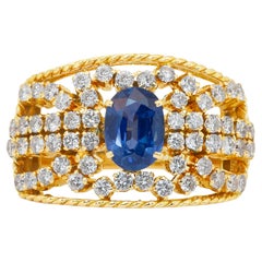 Bague de cocktail en or jaune 18k avec saphir et diamants de 2,83ct
