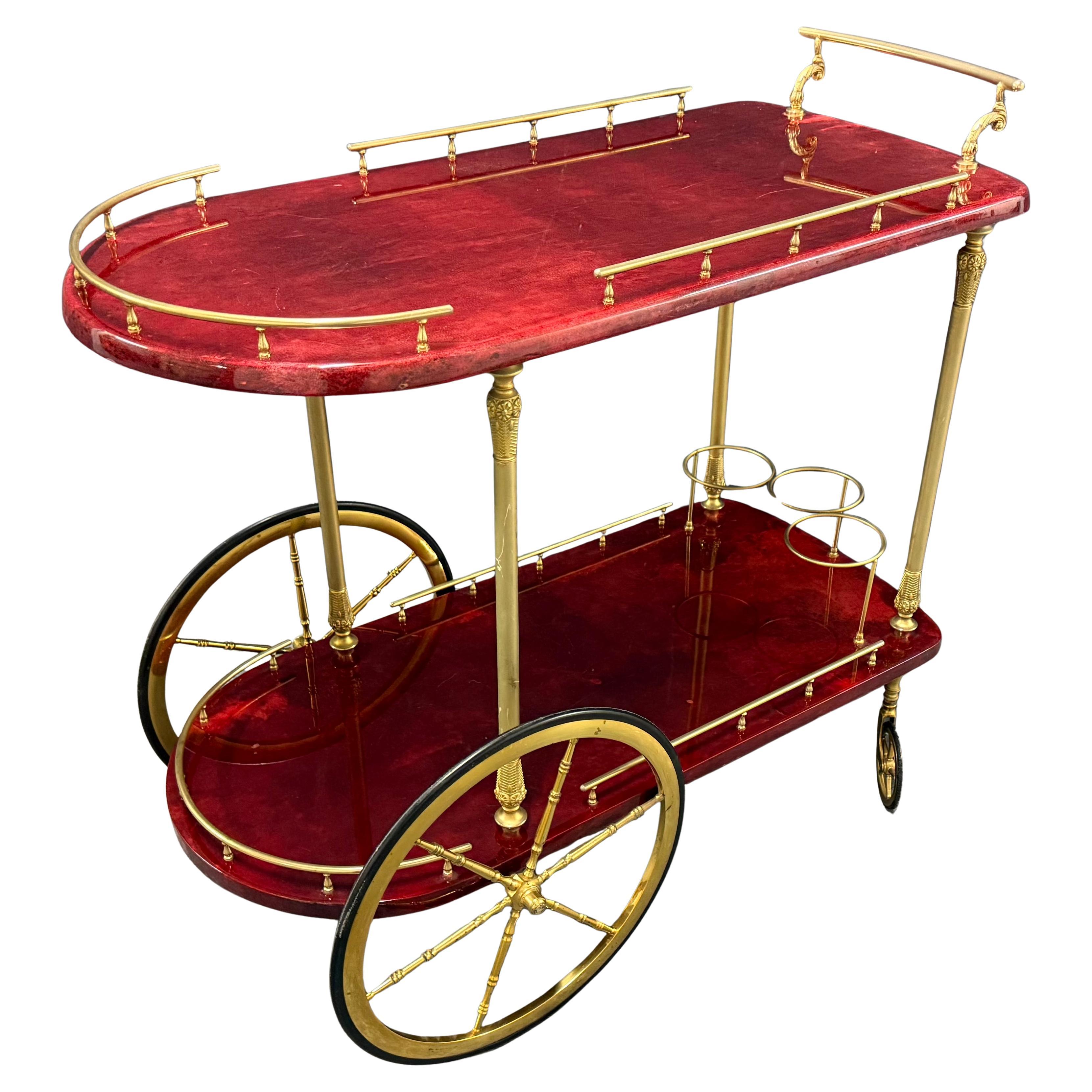 eye catching aldo tura goatskin barcart