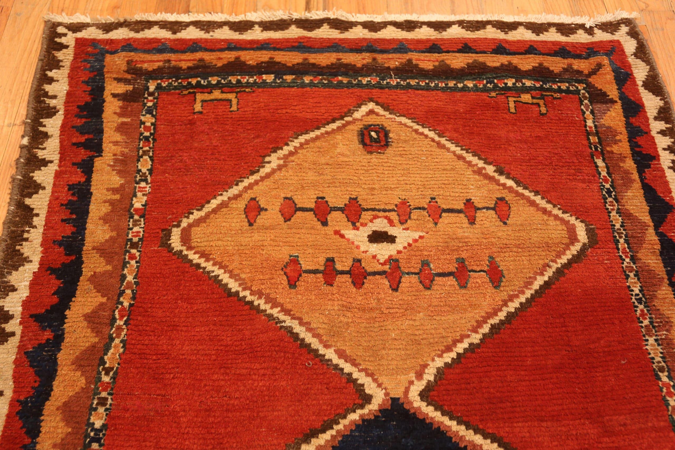 Wool Eye-Catching Antique Persian Gabbeh Tribal Rug 4'10