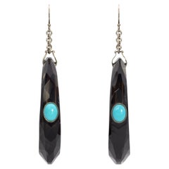 Eye catching Black Onyx earrings with Turquoise designed by Merideth McGregor 