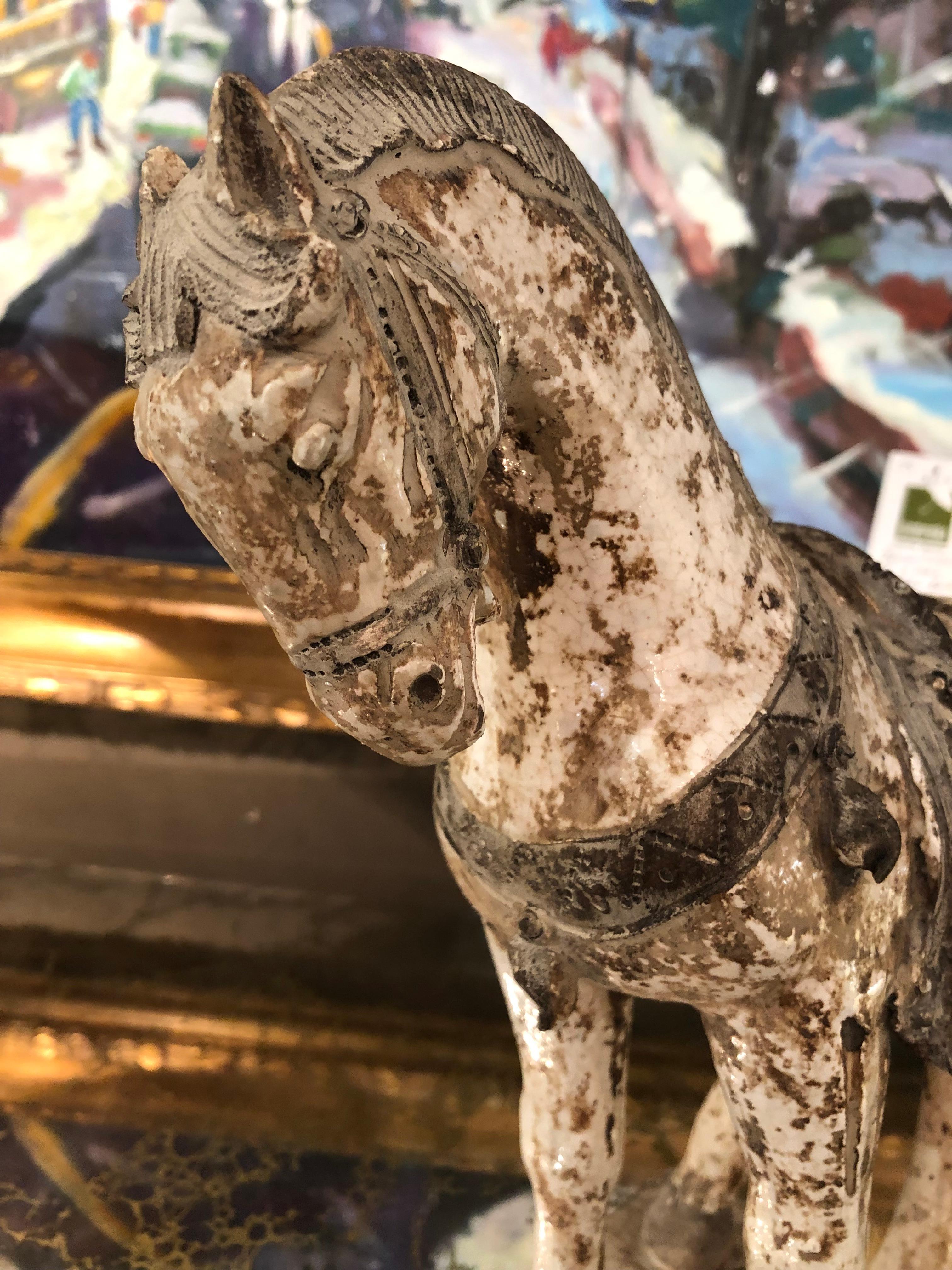 Eye Catching Ceramic Horse Sculpture with Tang Dynasty Look For Sale 1