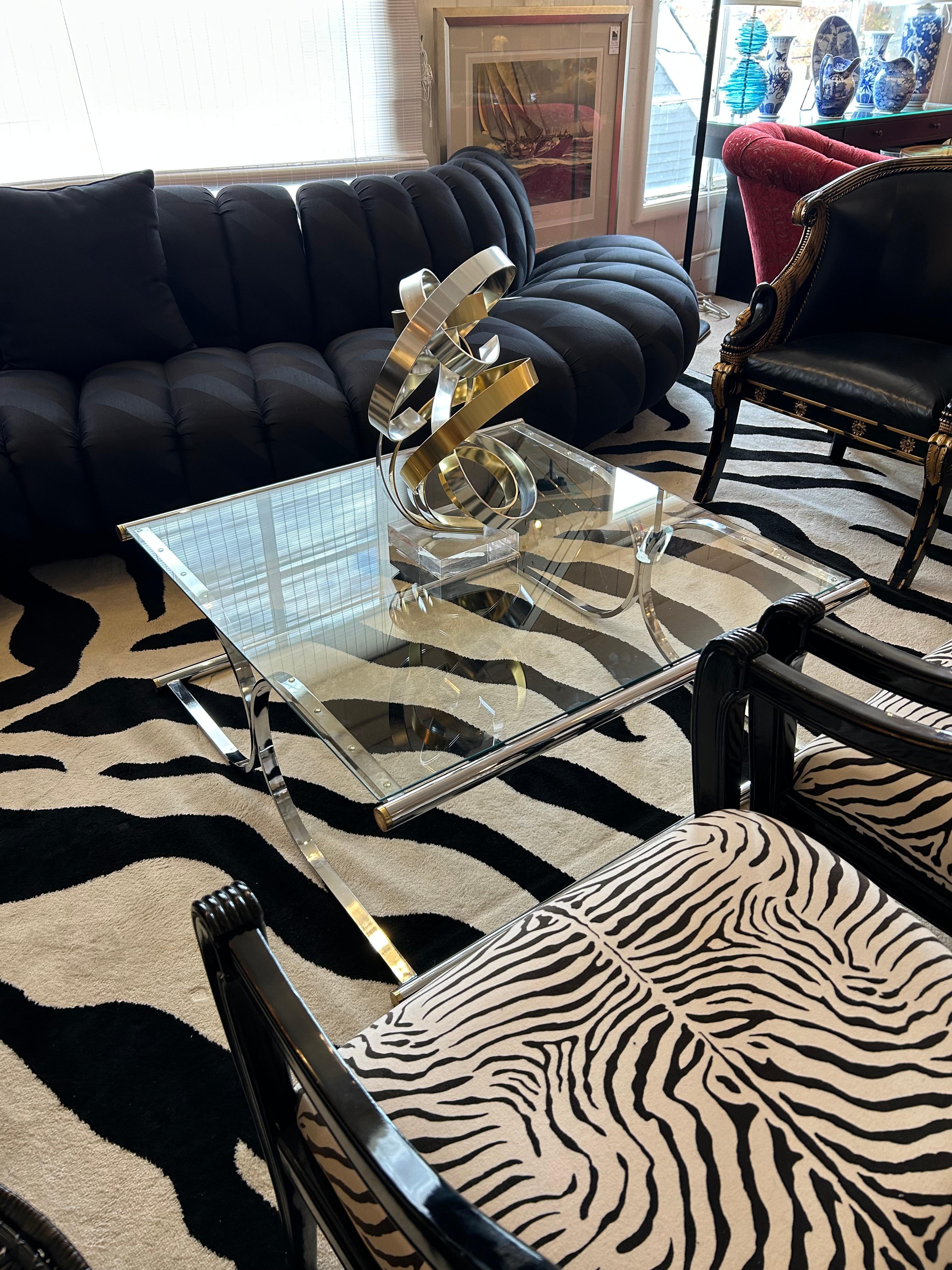 Eye Catching Chrome and Brass Ribbon Motif Abstract Tabletop Sculpture For Sale 5