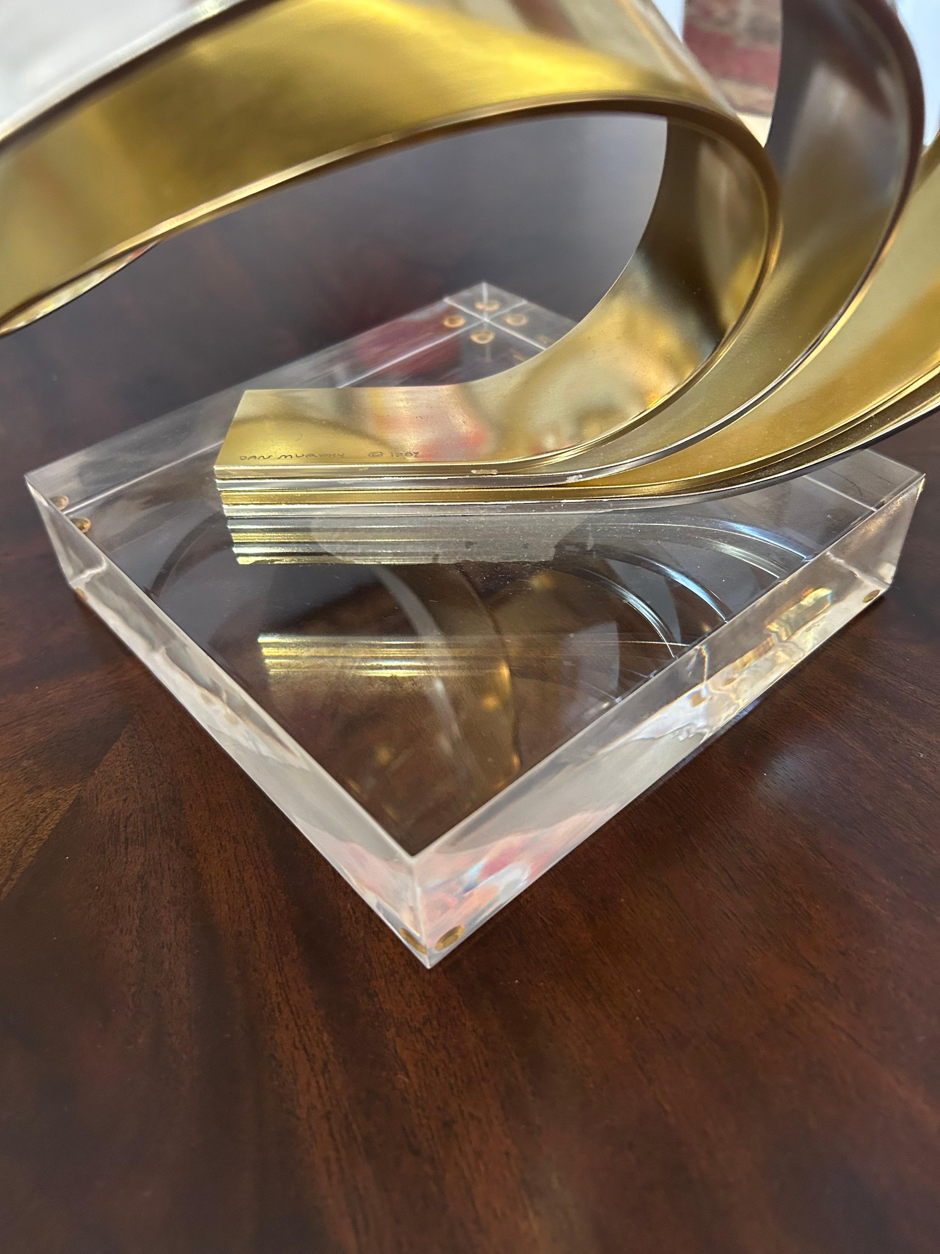 Contemporary Eye Catching Chrome and Brass Ribbon Motif Abstract Tabletop Sculpture For Sale