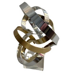 Eye Catching Chrome and Brass Ribbon Motif Abstract Tabletop Sculpture
