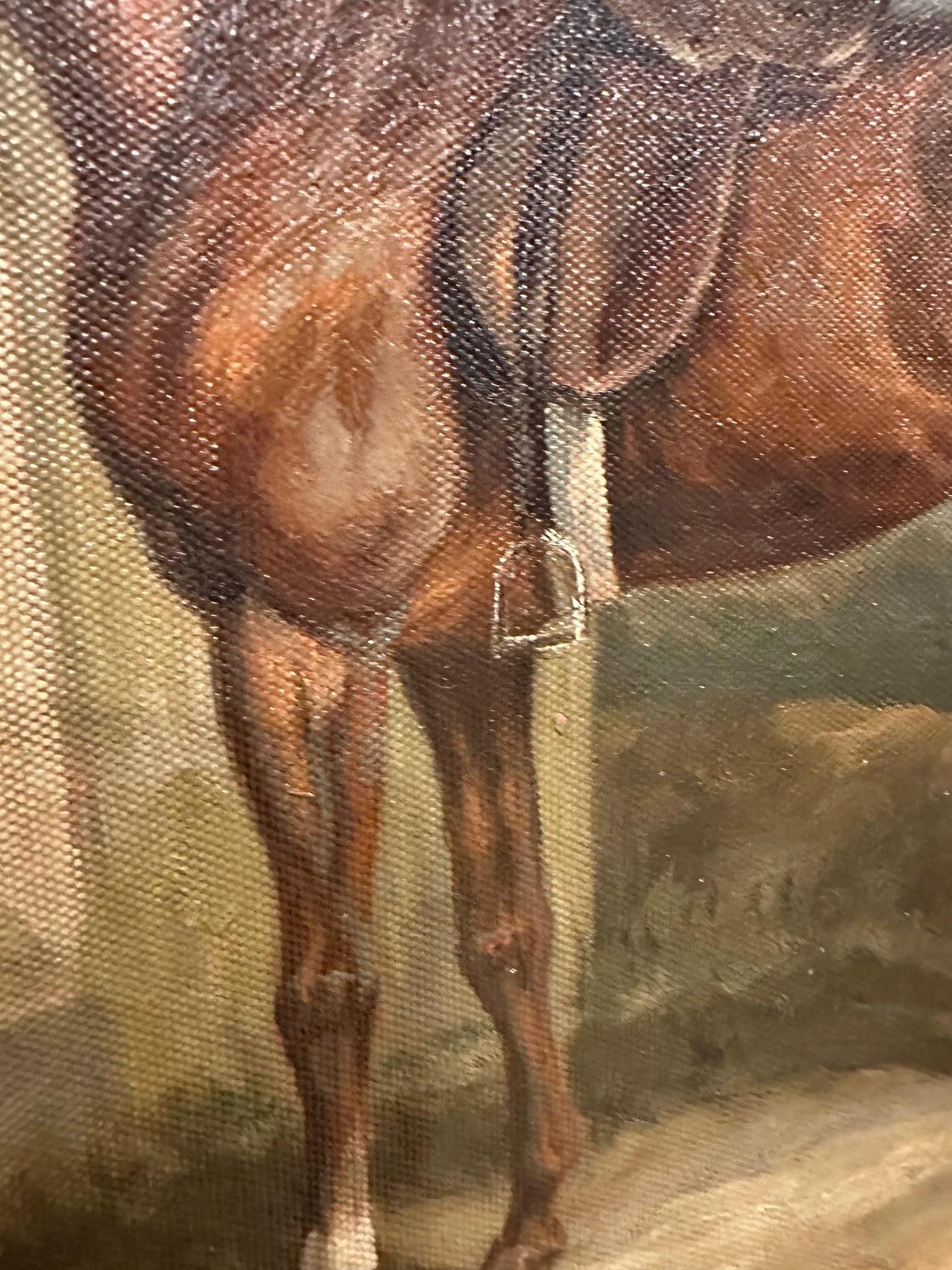 Portait équestre accrocheur dans un beau cadre en bois doré Bon état - En vente à Hopewell, NJ