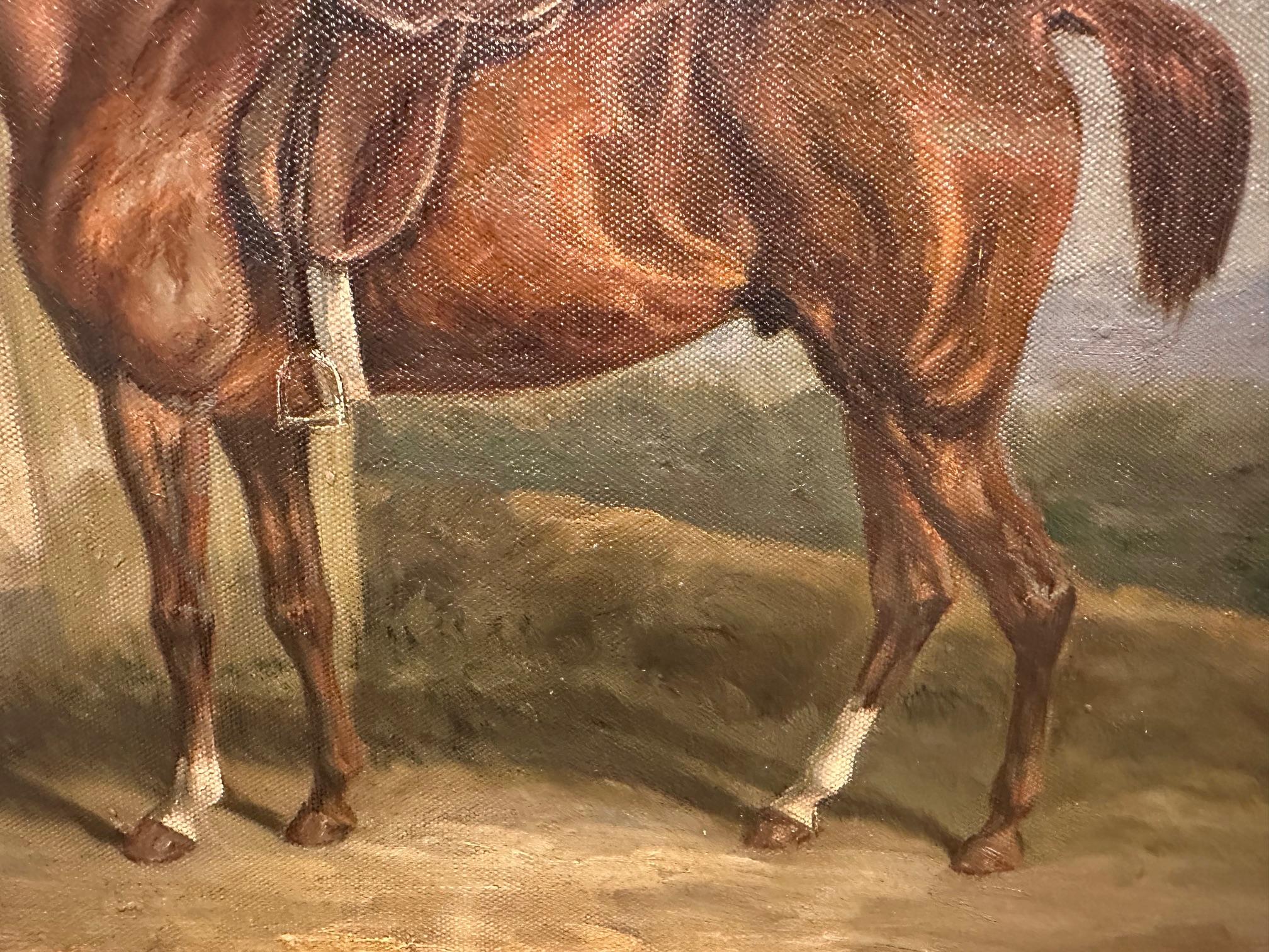 Portait équestre accrocheur dans un beau cadre en bois doré en vente 2