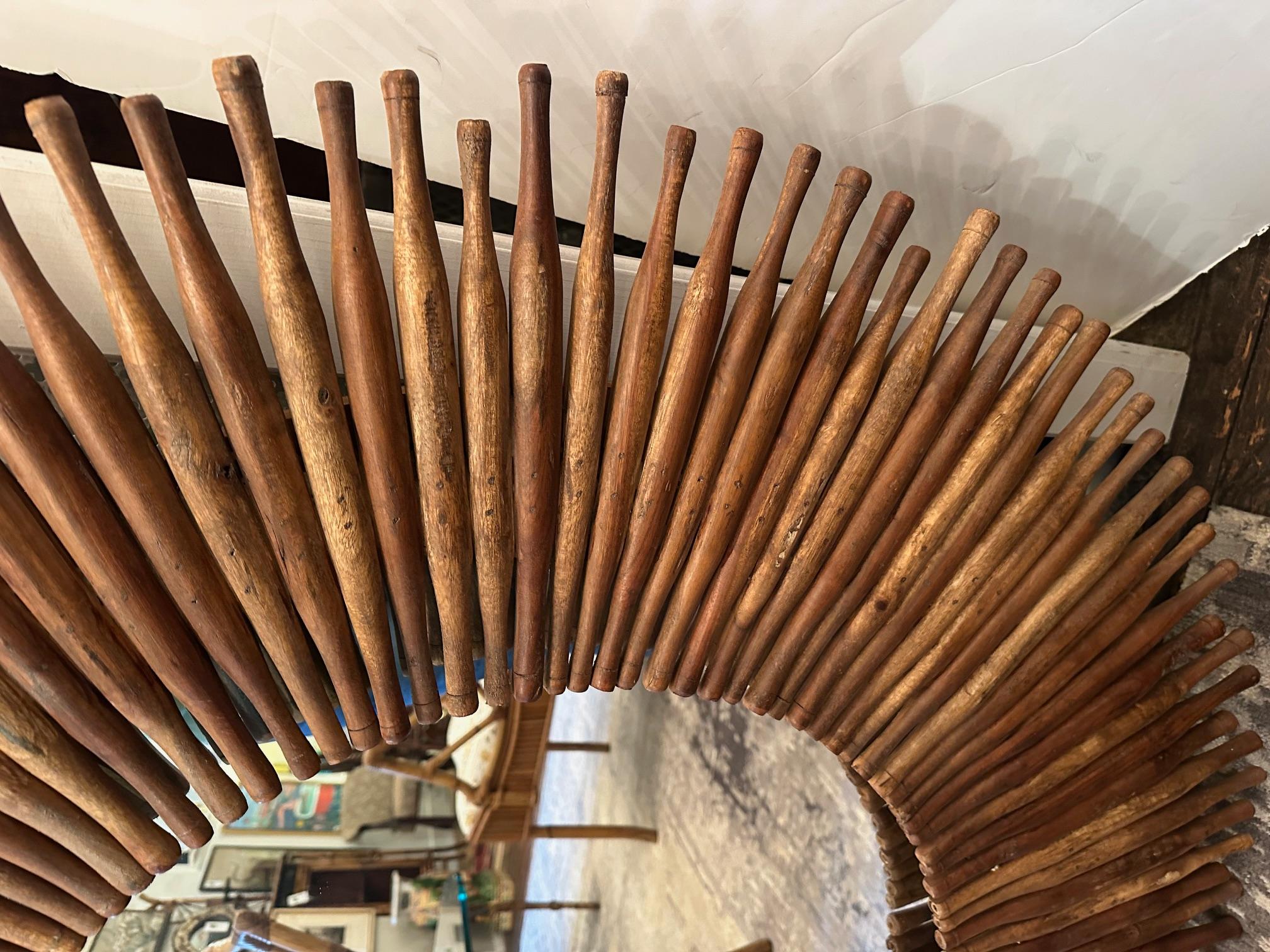 Eye Catching Large Round Mirror with Rustic Wooden Rolling Pins For Sale 5