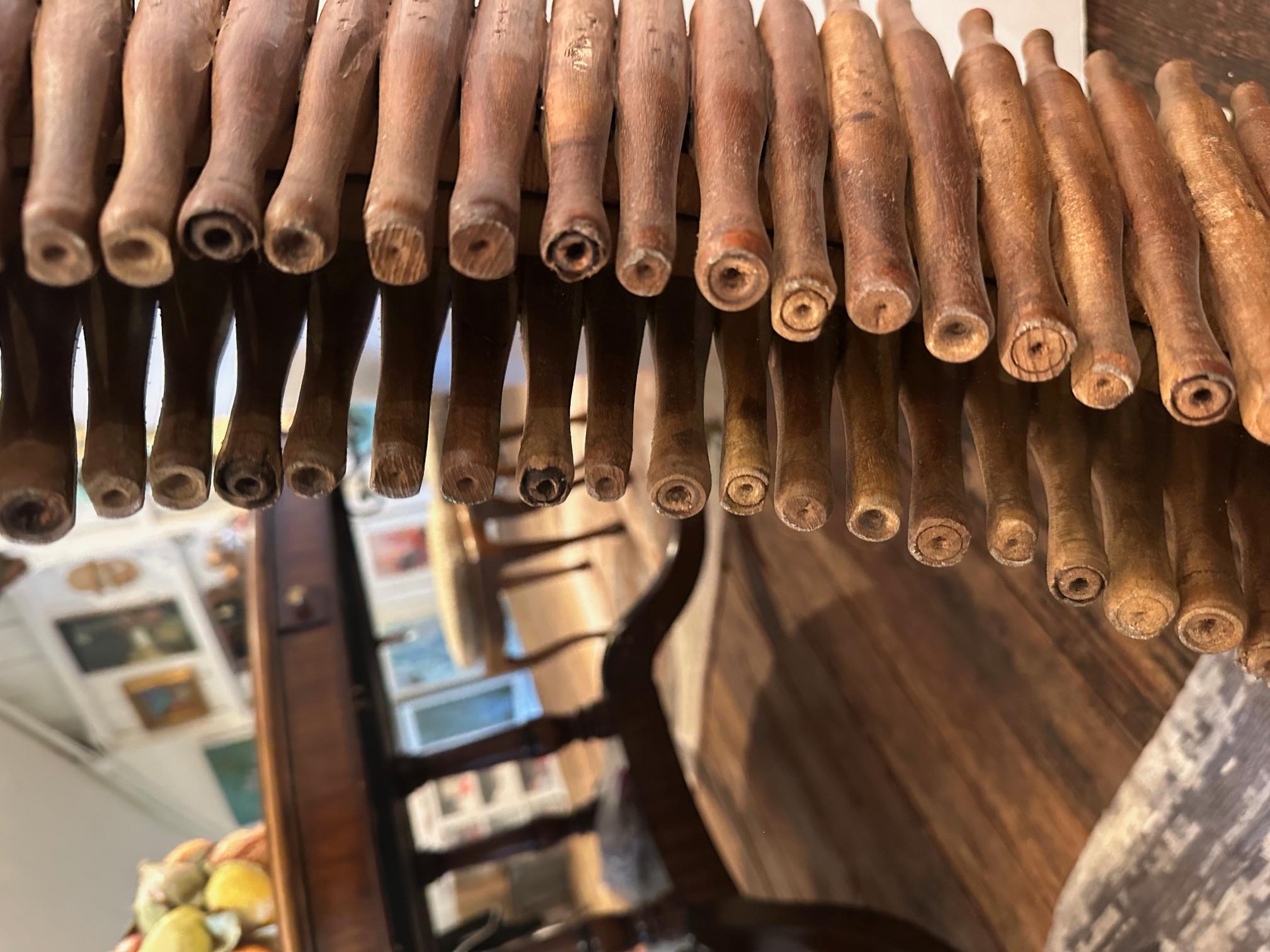 Eye Catching Large Round Mirror with Rustic Wooden Rolling Pins For Sale 7