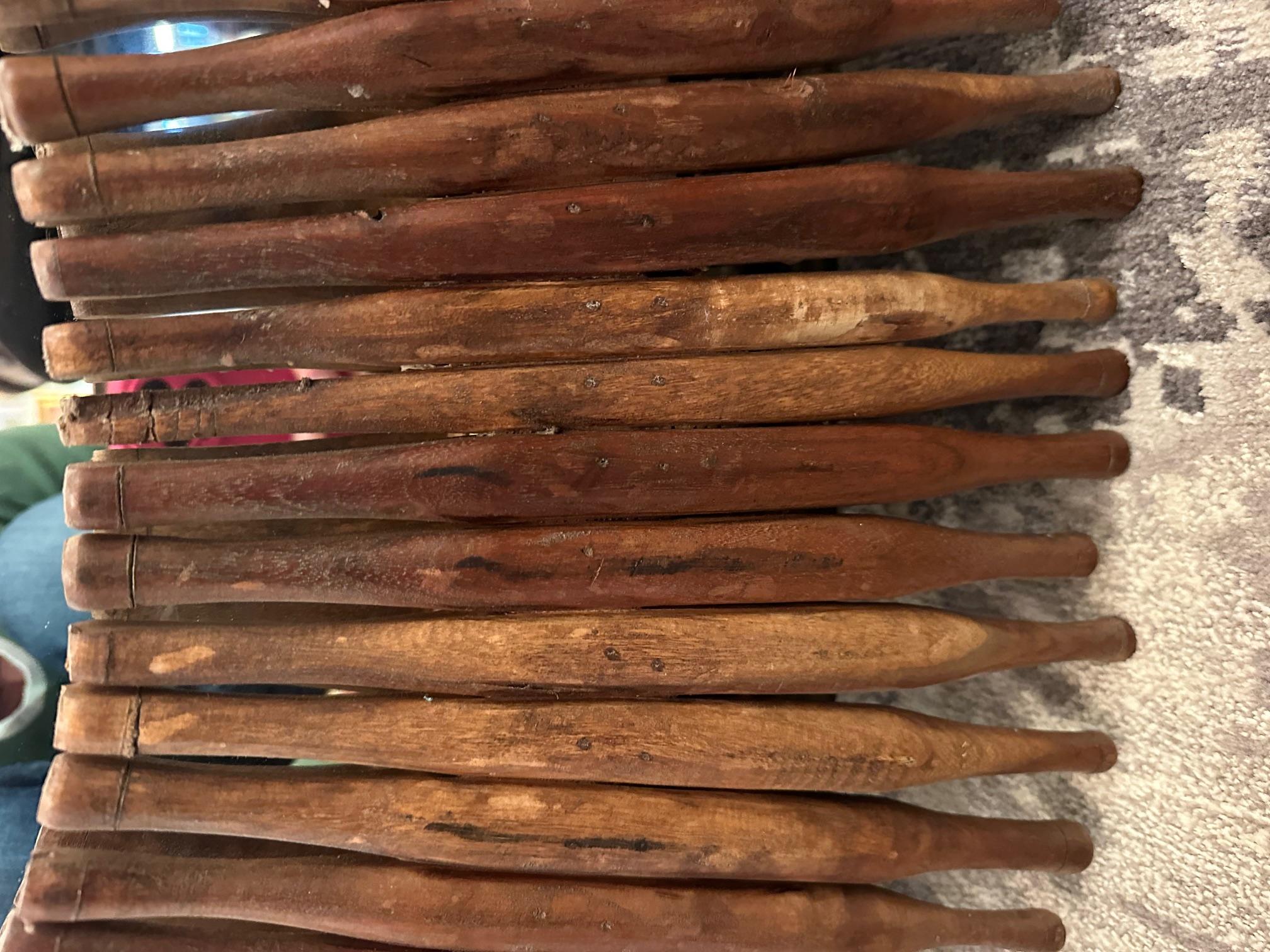 Eye Catching Large Round Mirror with Rustic Wooden Rolling Pins For Sale 8