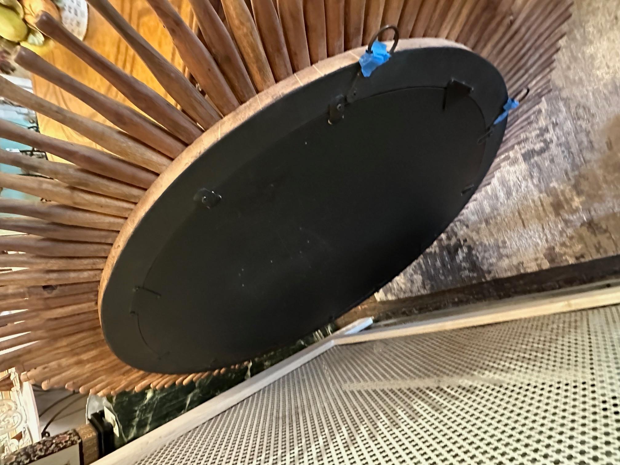 Eye Catching Large Round Mirror with Rustic Wooden Rolling Pins For Sale 10