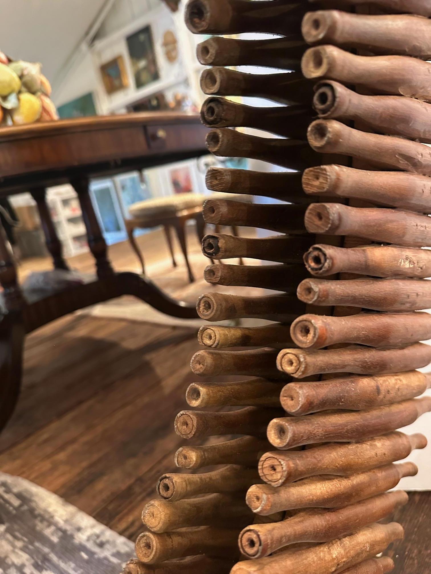 Eye Catching Large Round Mirror with Rustic Wooden Rolling Pins In Good Condition For Sale In Hopewell, NJ