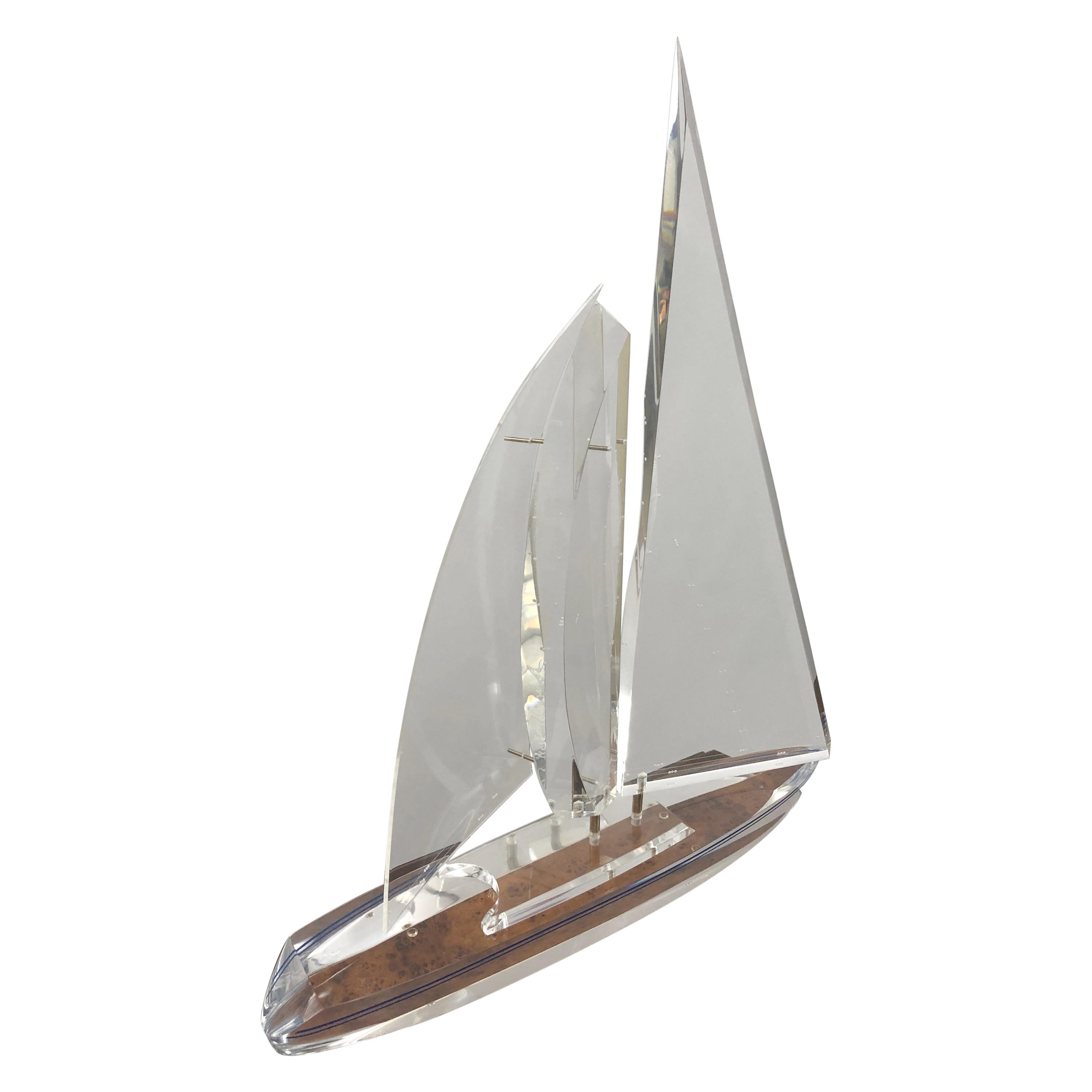 Eye Catching Lucite Sailboat Sculpture For Sale